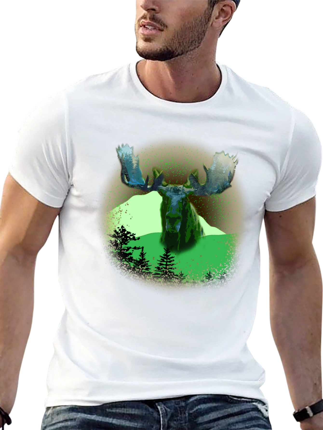 Moose Graphic Print Black T-Shirt