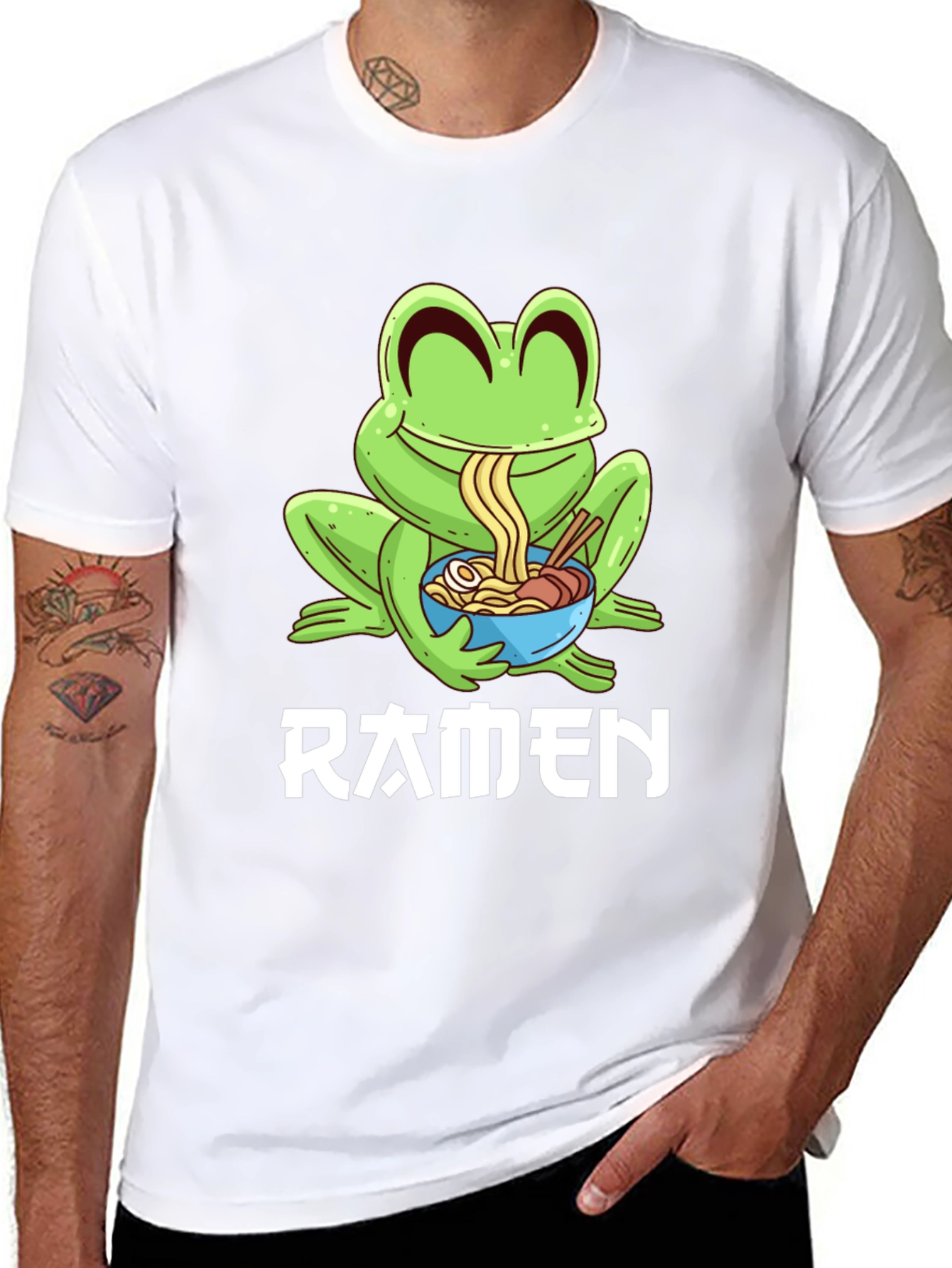 Frog Ramen T-Shirt - Black Cartoon Graphic Tee