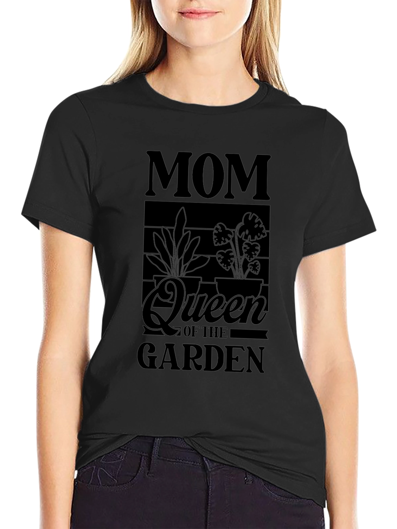 Mom Queen of the Garden Black Graphic T-Shirt