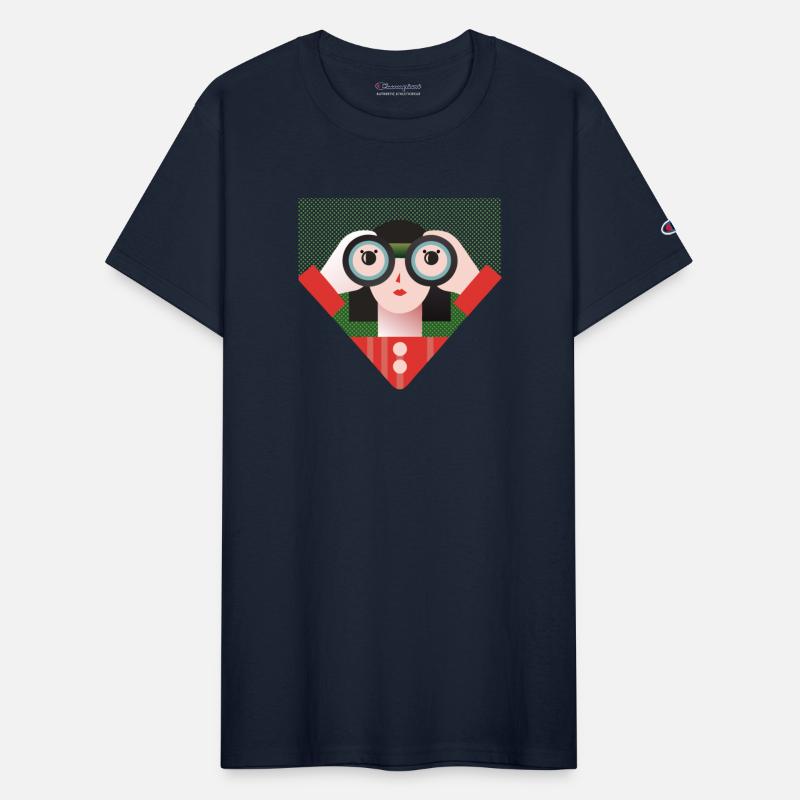 a designer with binoculars is looking for a client