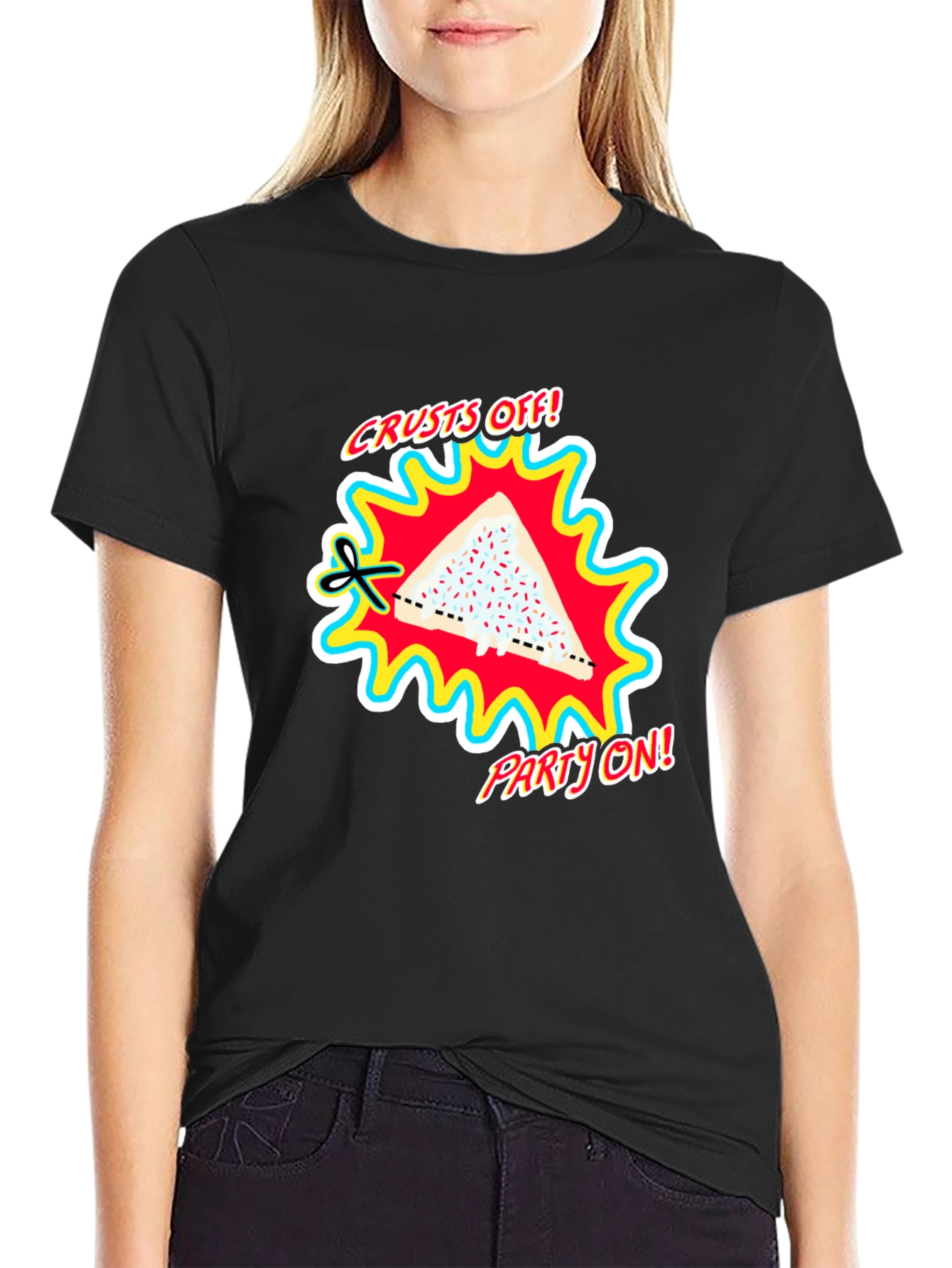Crusts Off! Party On! Black Graphic Tee
