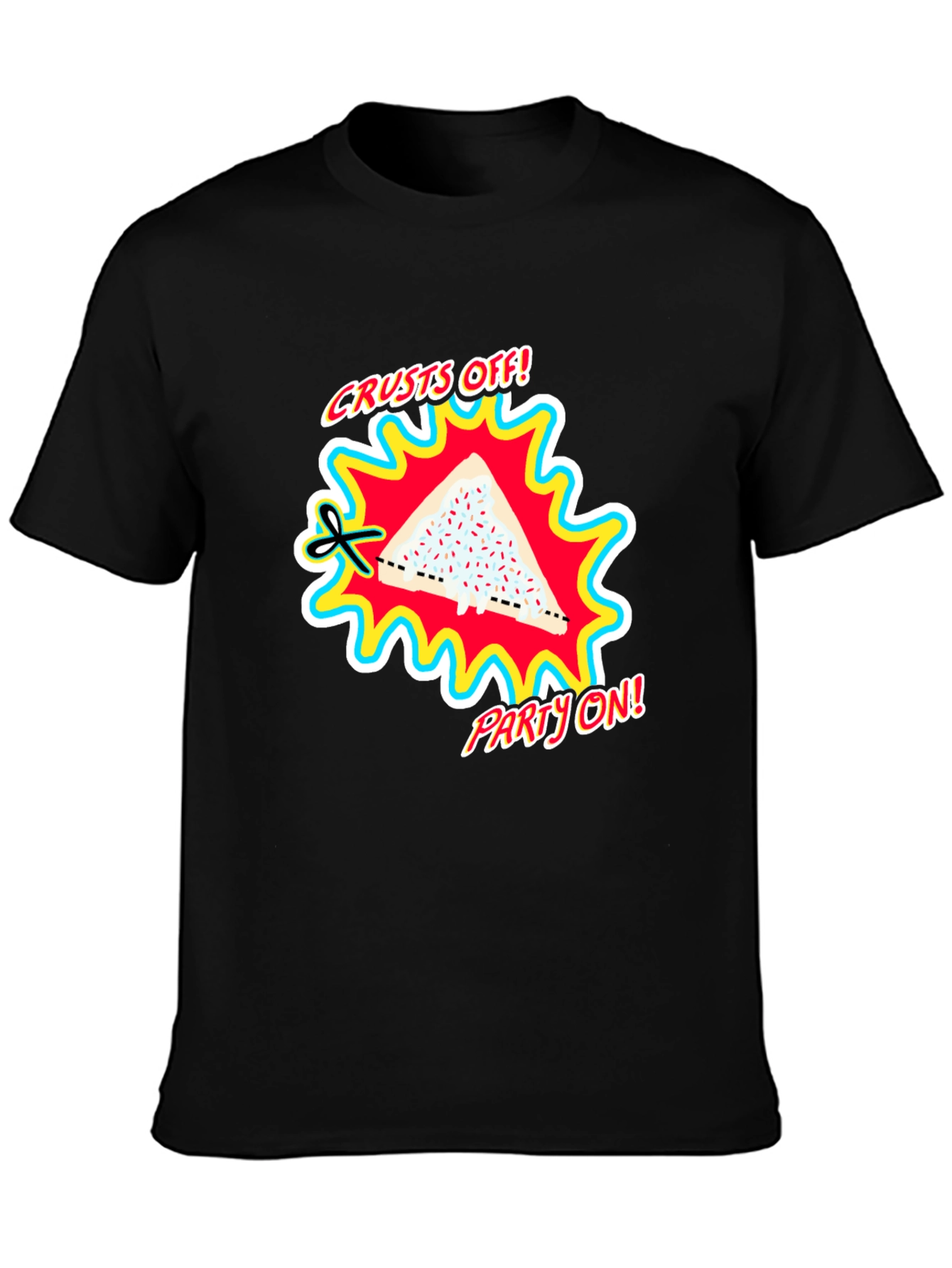 Crusts Off! Party On! Black Graphic Tee