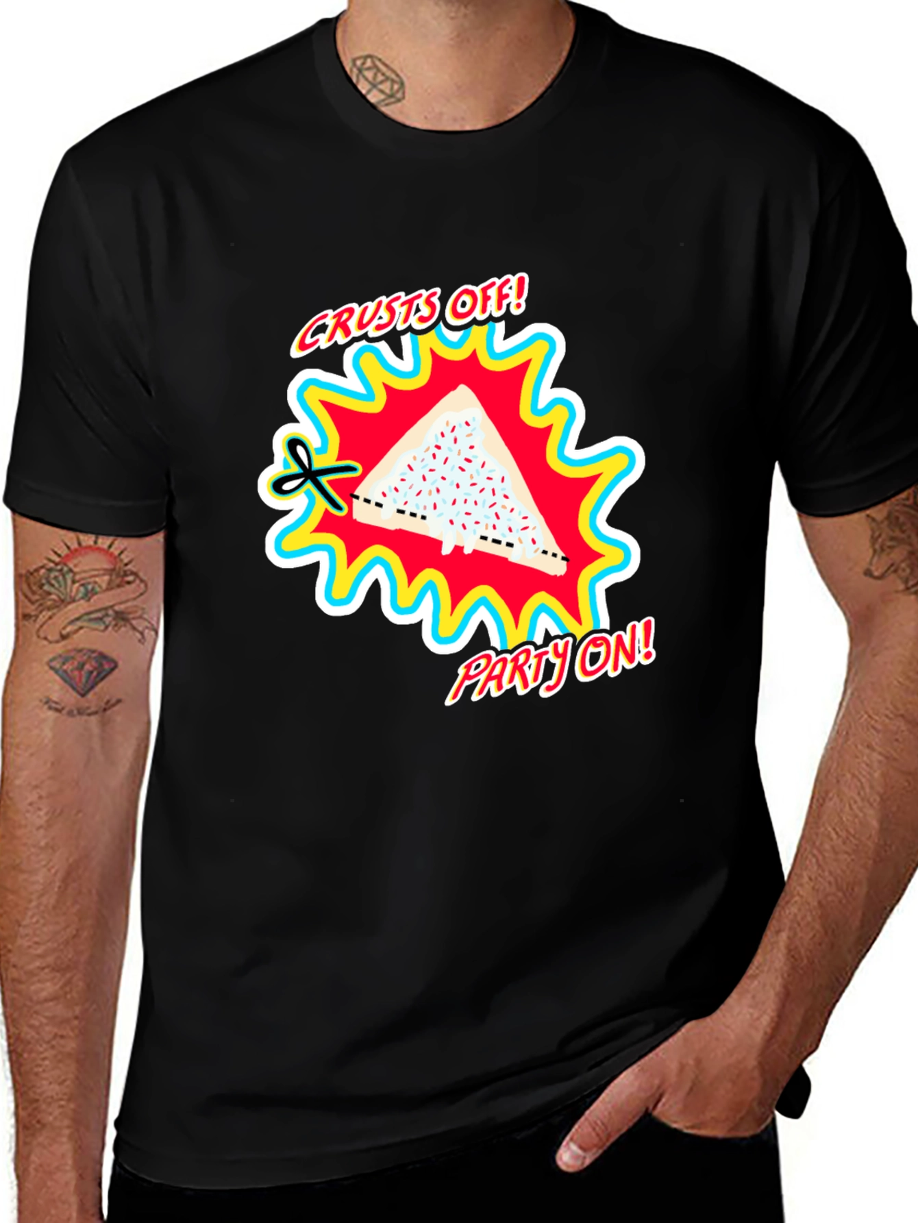 Crusts Off! Party On! Black Graphic Tee