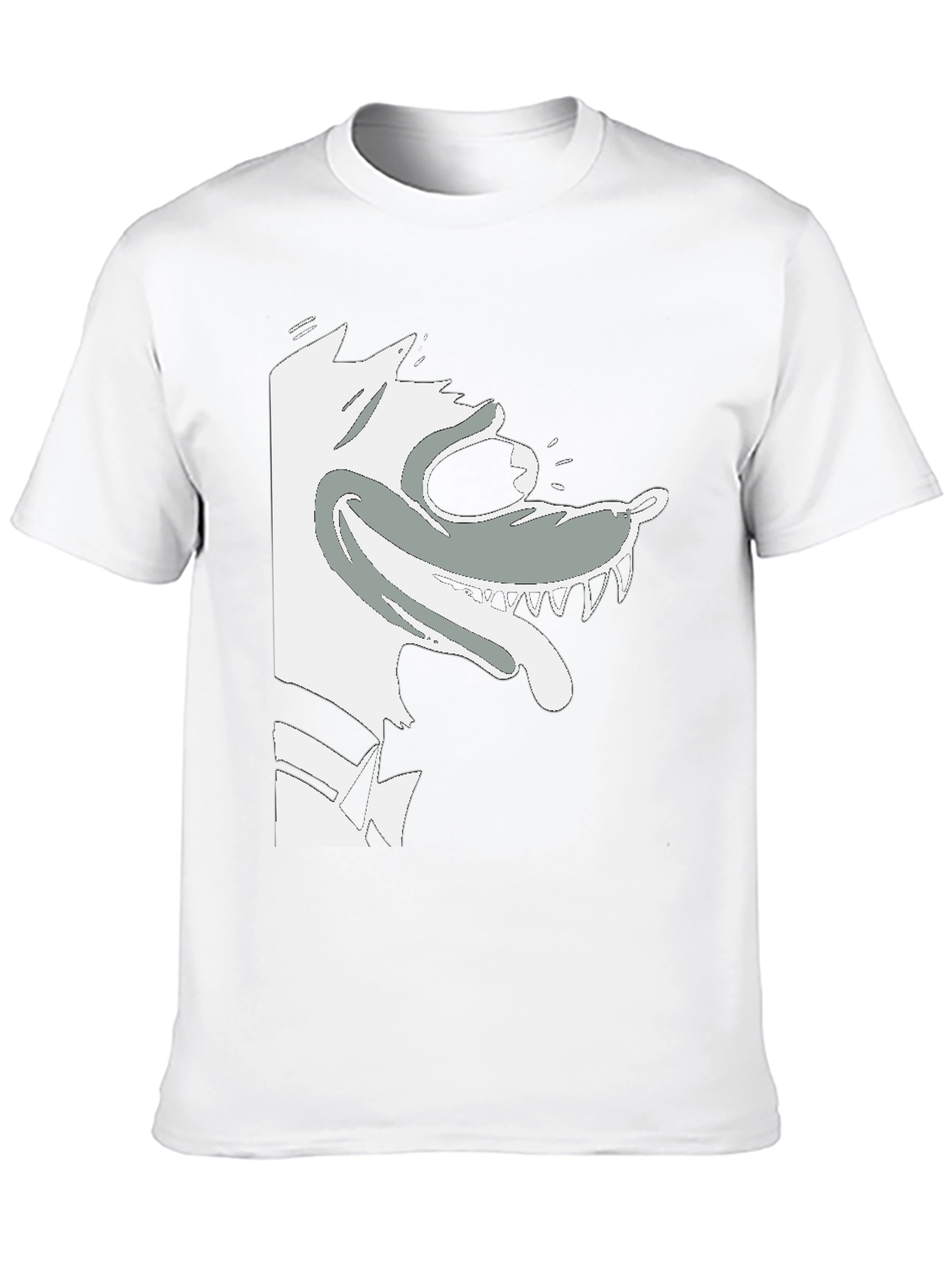Cartoon Wolf Graphic Tee - Black Cotton T-Shirt