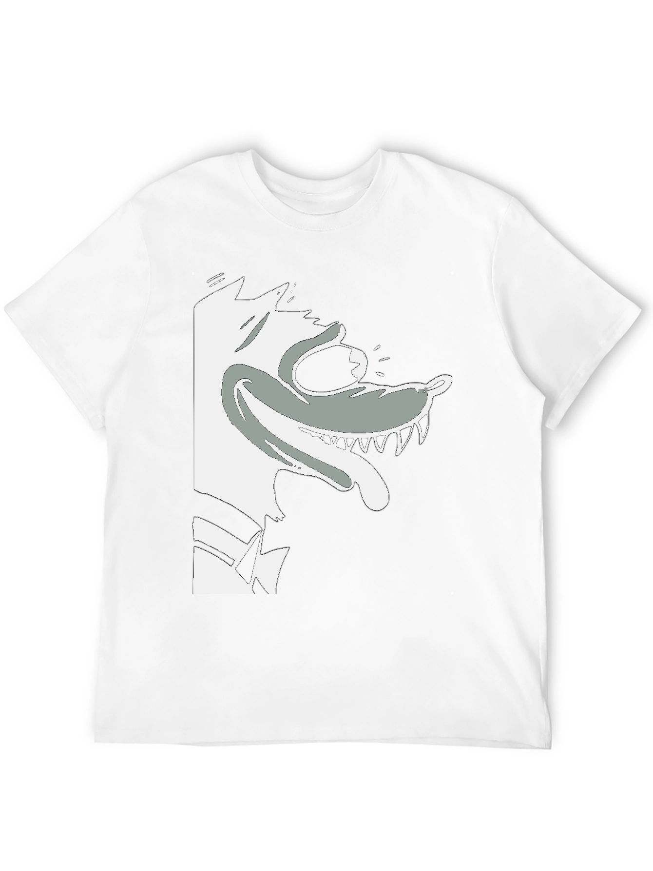 Cartoon Wolf Graphic Tee - Black Cotton T-Shirt