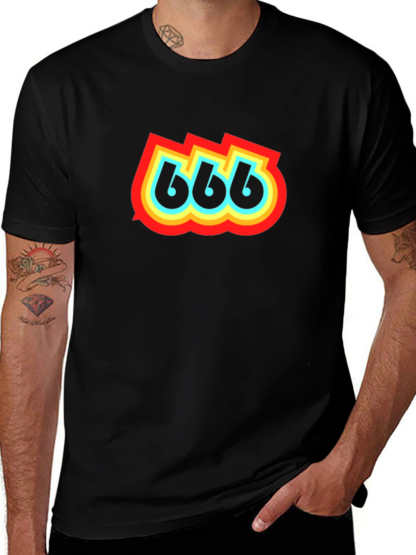 Retro 666 Graphic Print Black T-Shirt