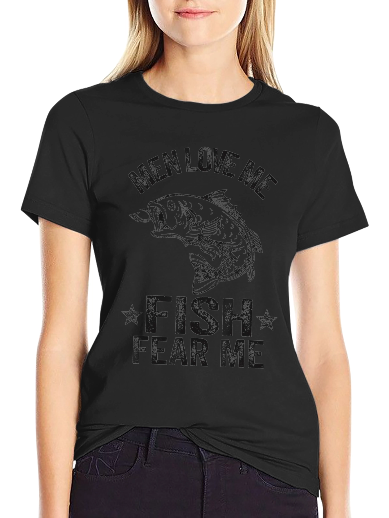 Mens Black Graphic Tee: Fish Learns Me