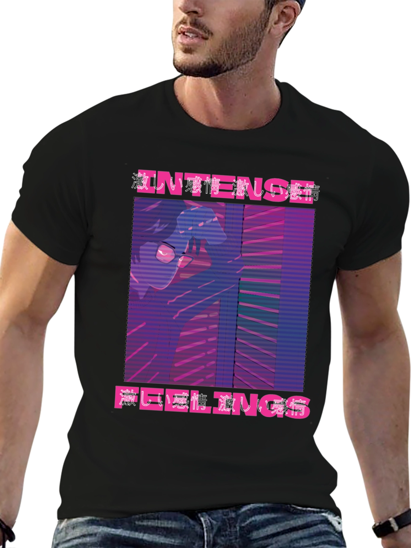 Intense Feelings Anime T-Shirt - Black
