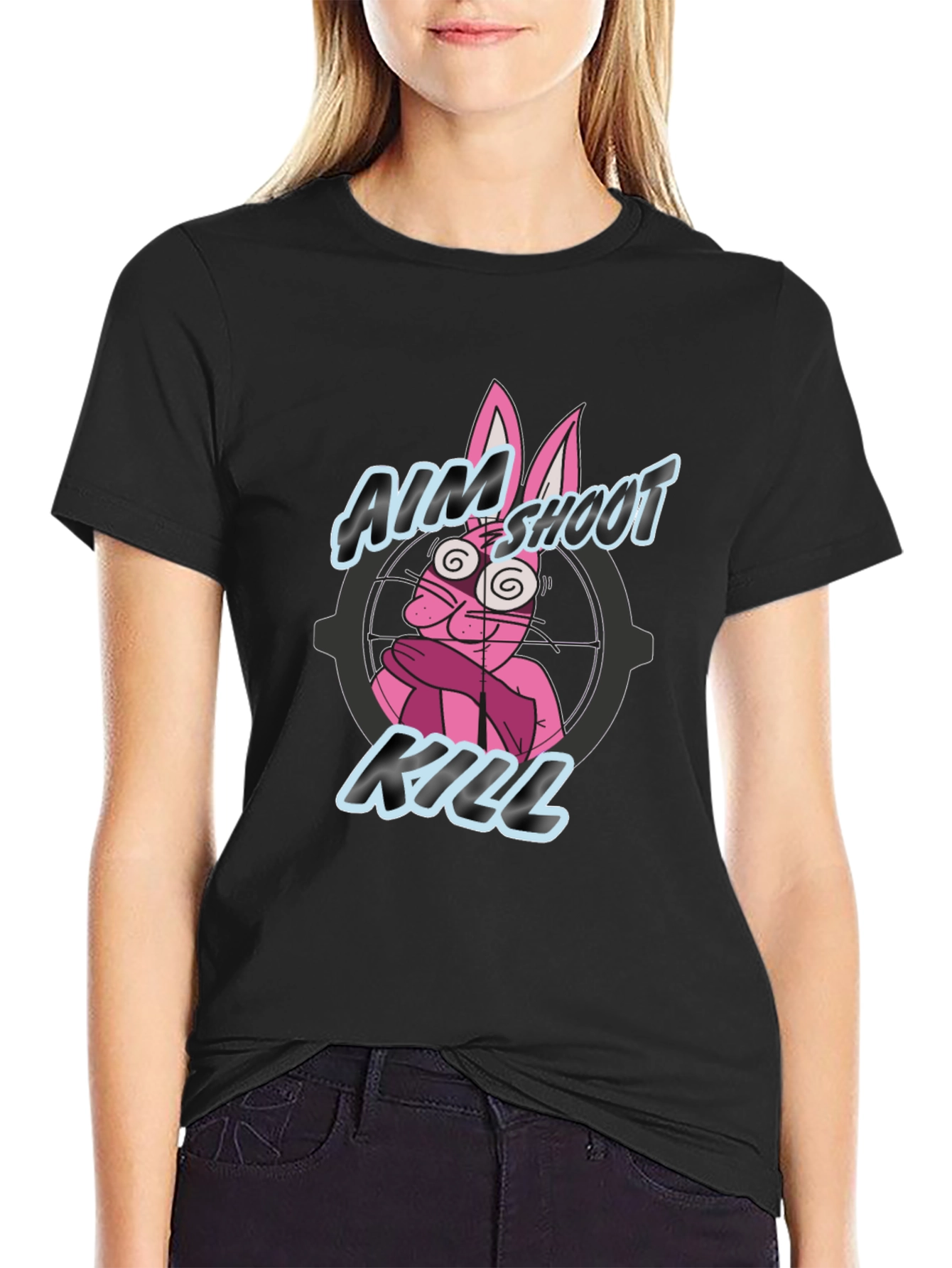 Aim Shoot Kill Rabbit Black T-Shirt