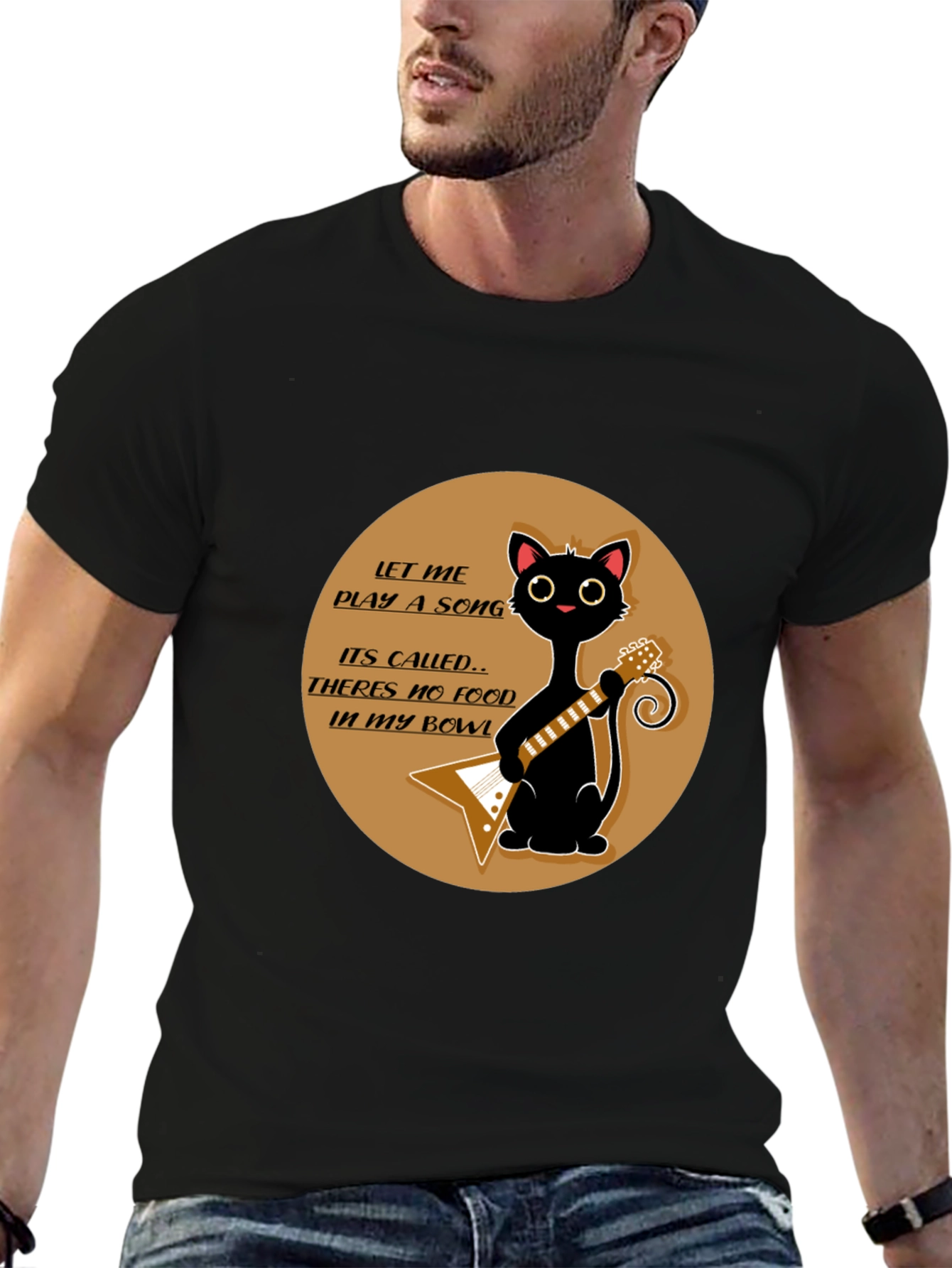 Cat Guitarist T-Shirt - No Food in My Bowl!
