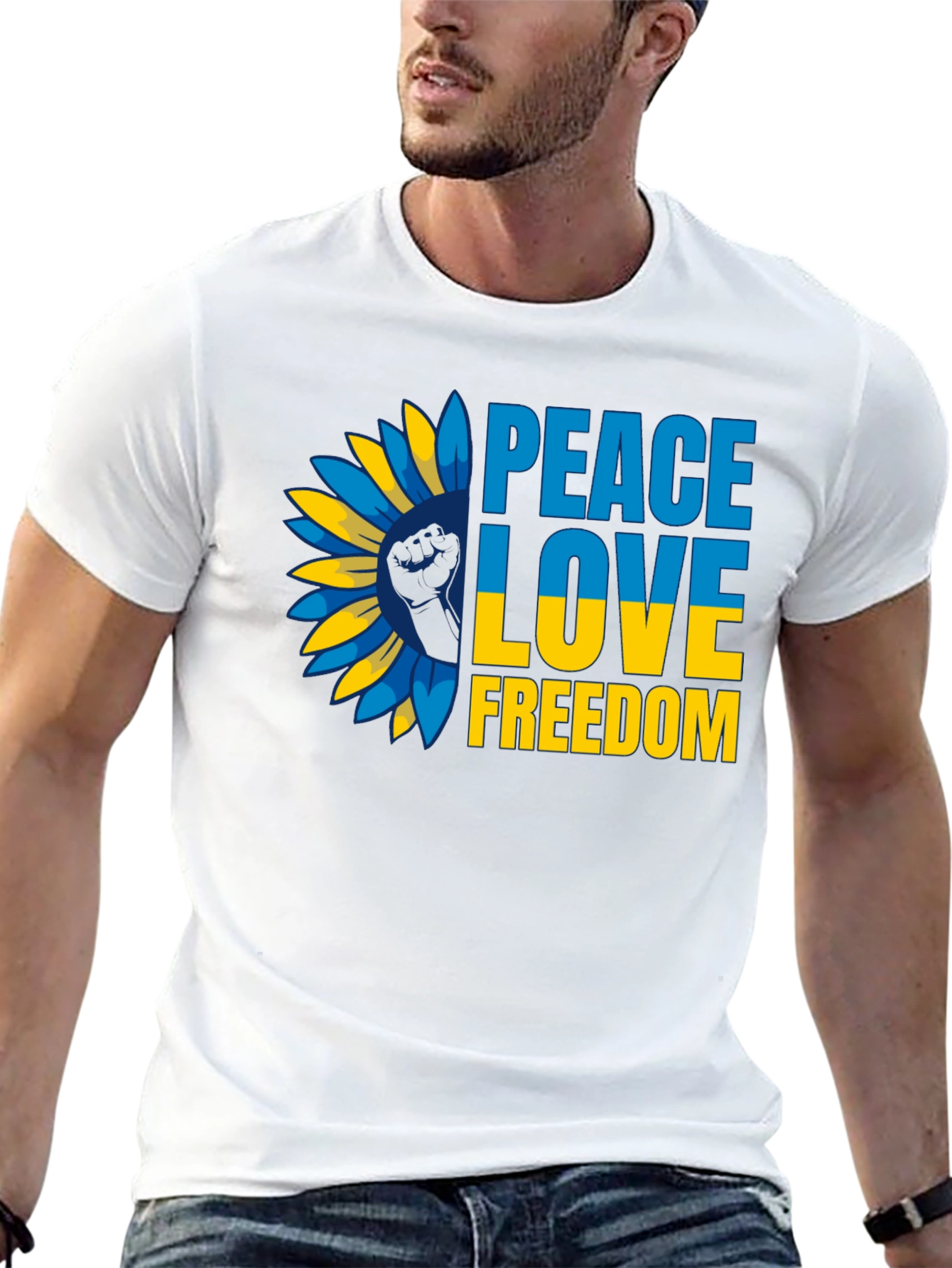 Ukraine Peace Love Freedom T-Shirt Sunflower Design