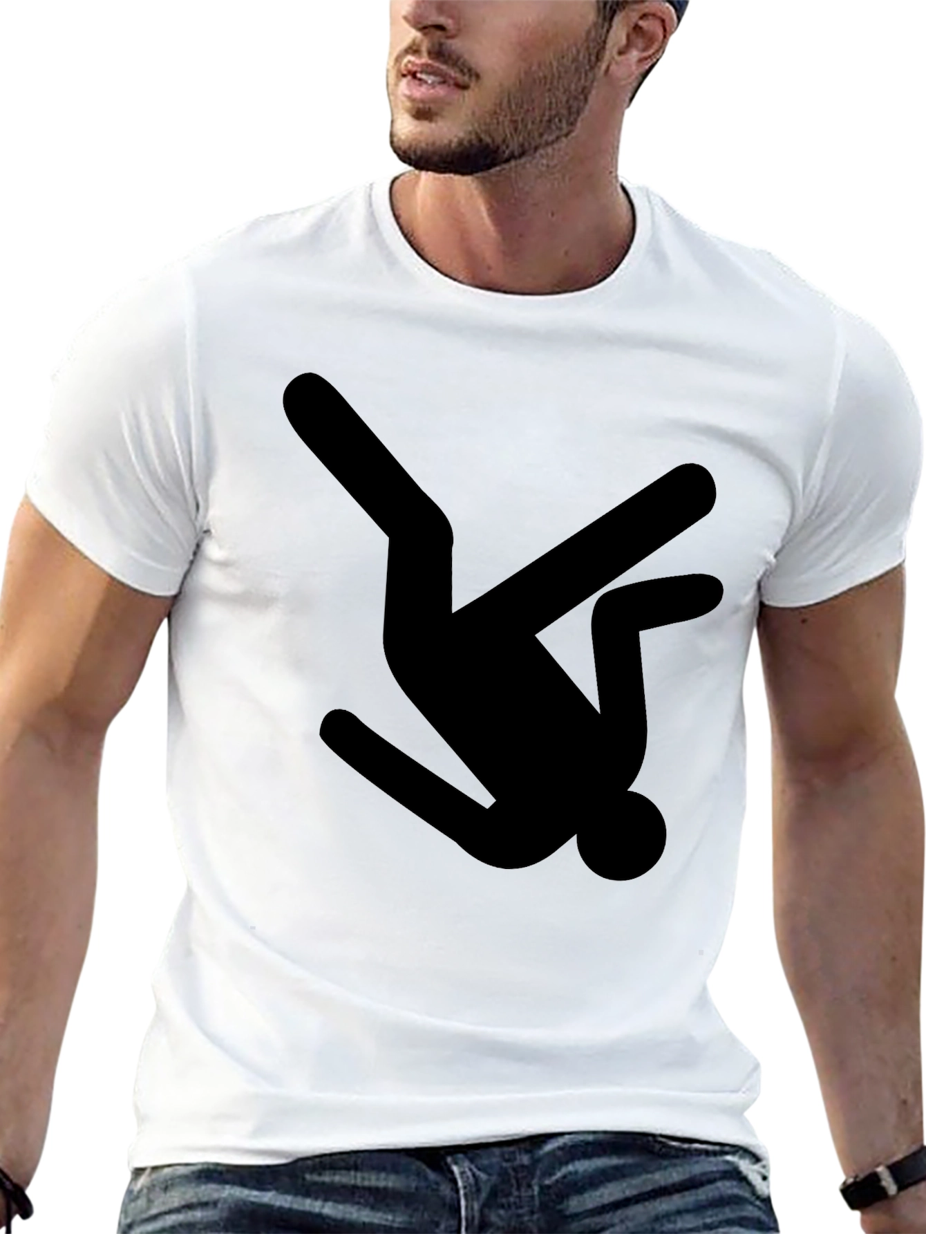 Black T-Shirt with Falling Man Graphic