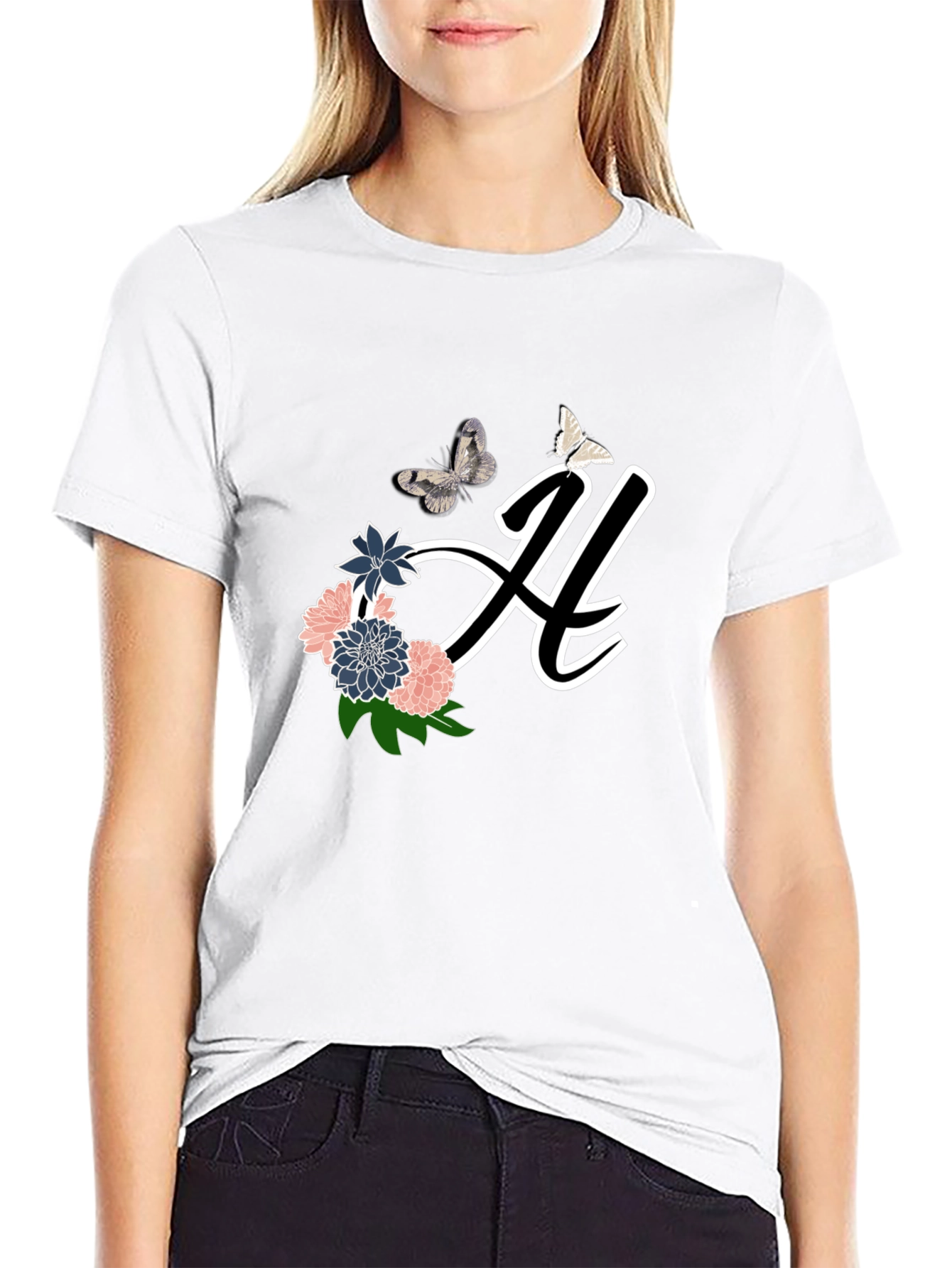 Floral Butterfly Initial T-Shirt