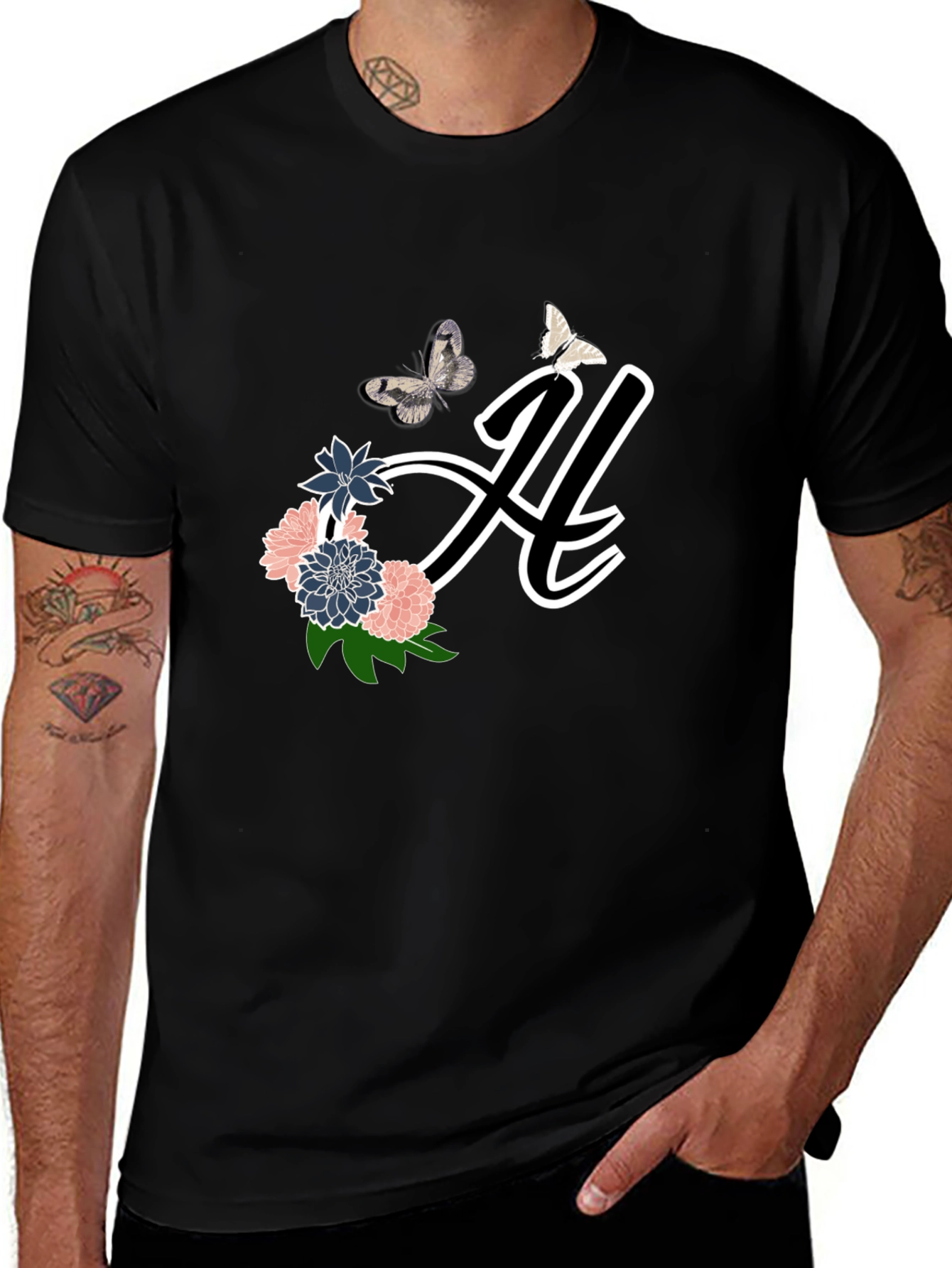 Floral Butterfly Initial T-Shirt
