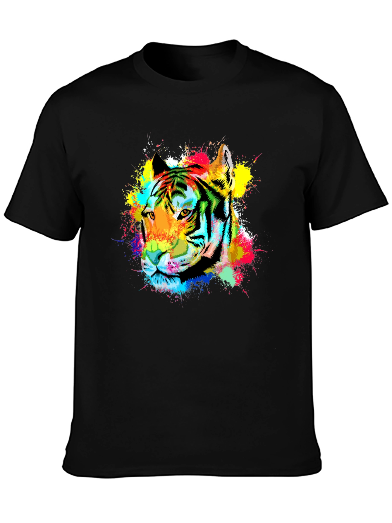 Vibrant Tiger Graphic Tee - Black Cotton Blend