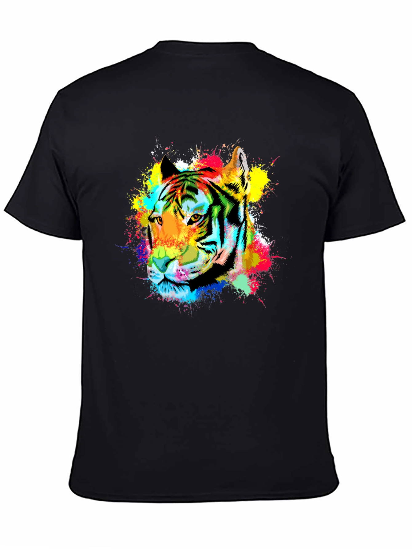 Vibrant Tiger Graphic Tee - Black Cotton Blend