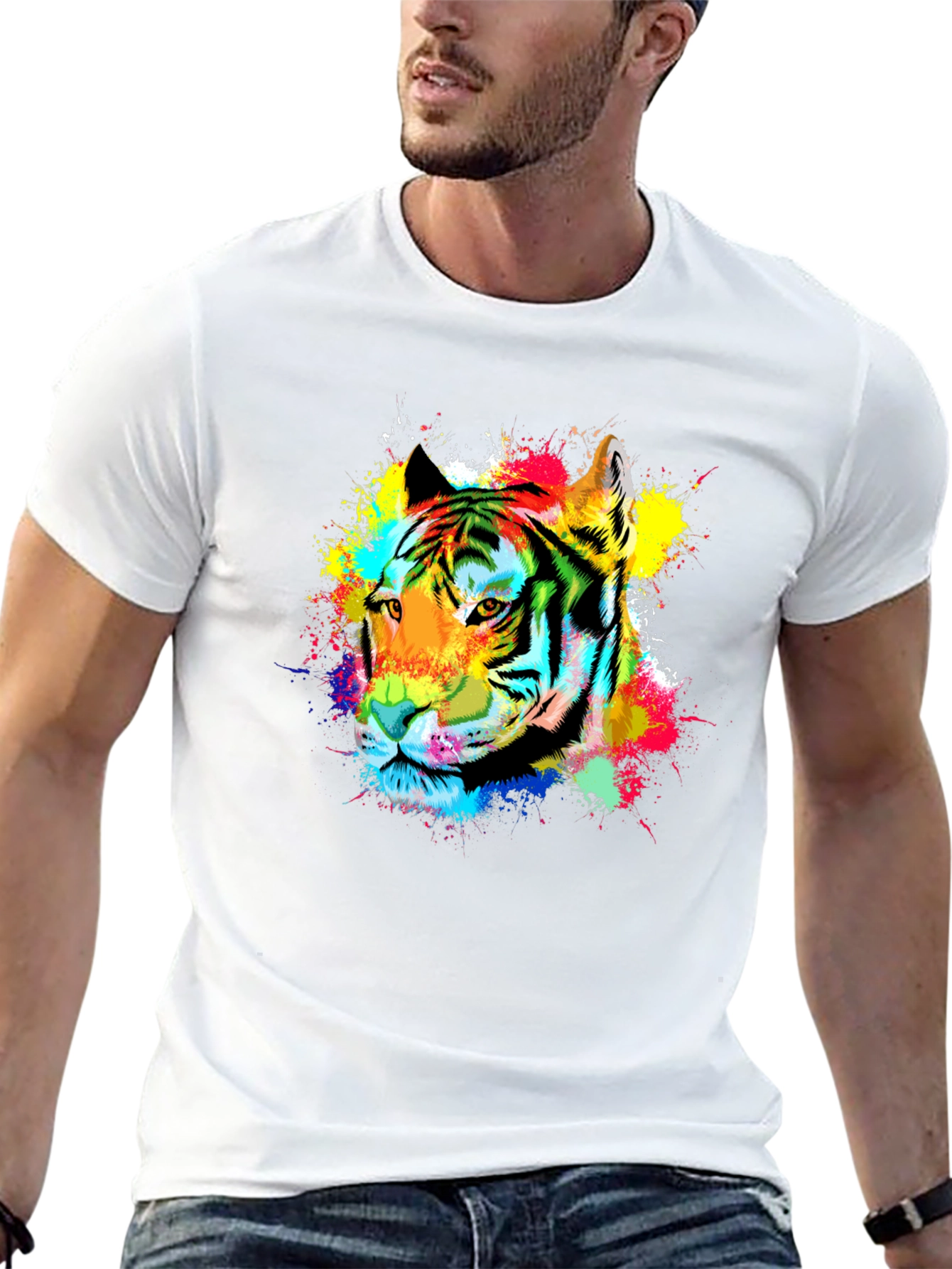 Vibrant Tiger Graphic Tee - Black Cotton Blend