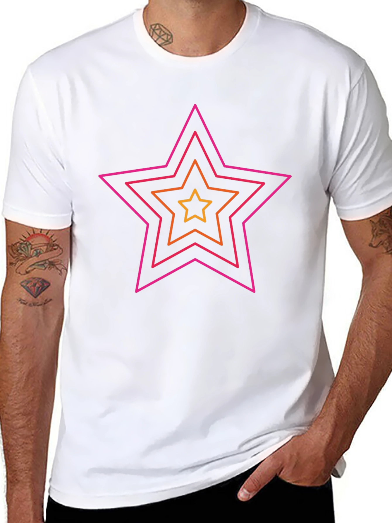 Retro Star Graphic Tee - Black Cotton Casual Shirt