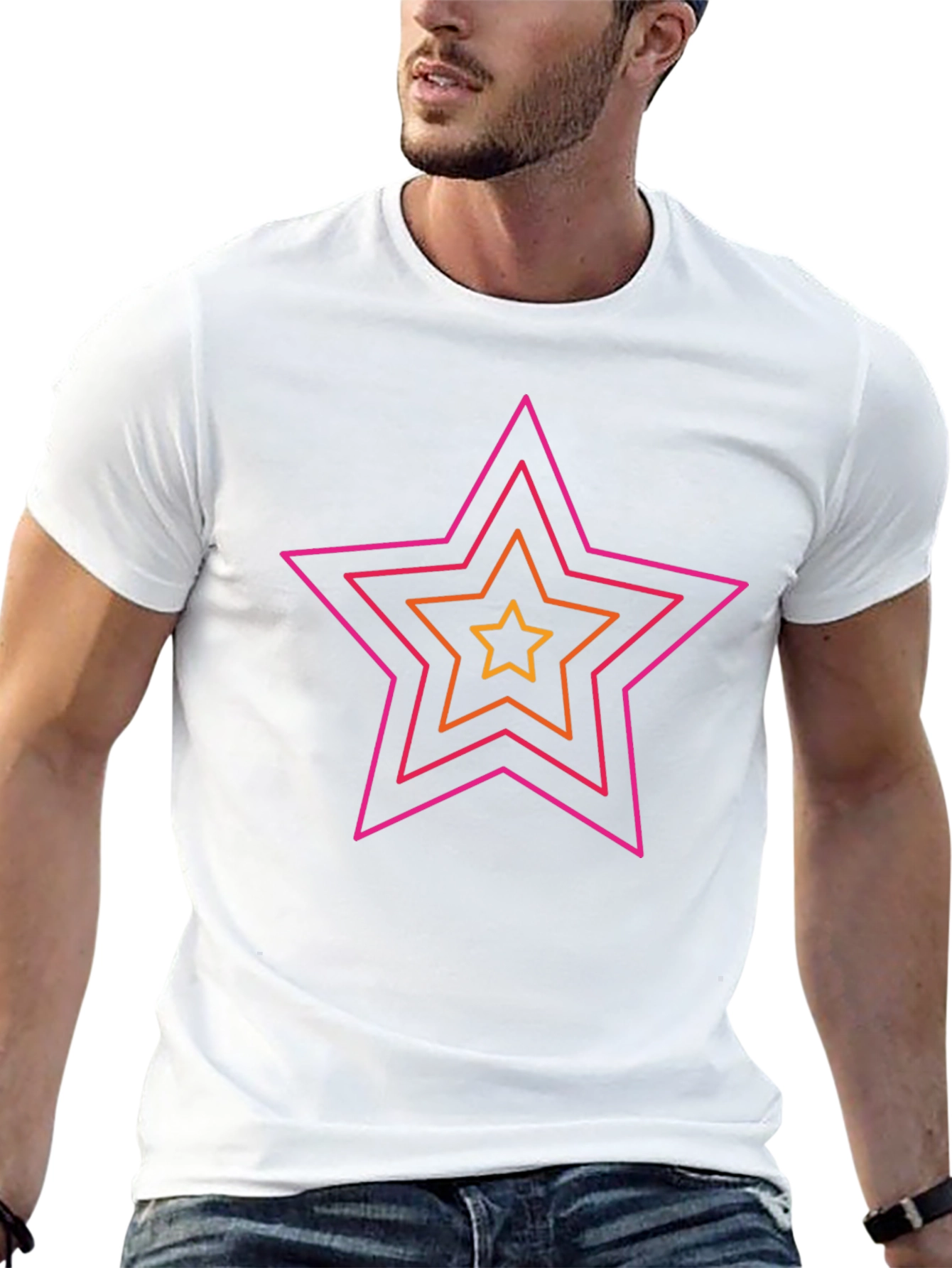 Retro Star Graphic Tee - Black Cotton Casual Shirt