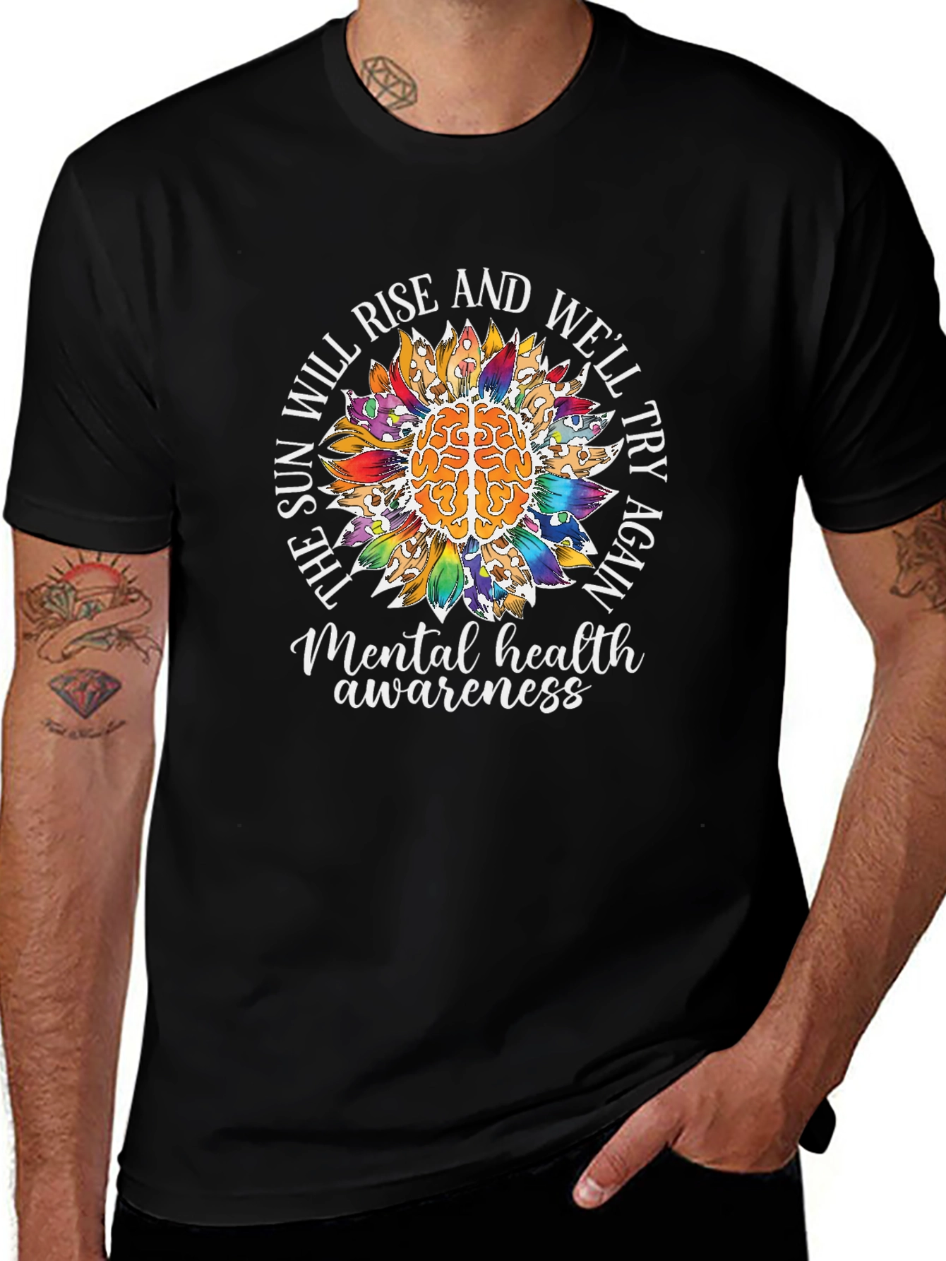 Mental Health Awareness T-Shirt Sunflower Brain Tee
