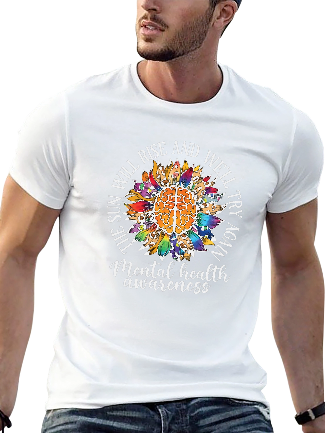 Mental Health Awareness T-Shirt Sunflower Brain Tee