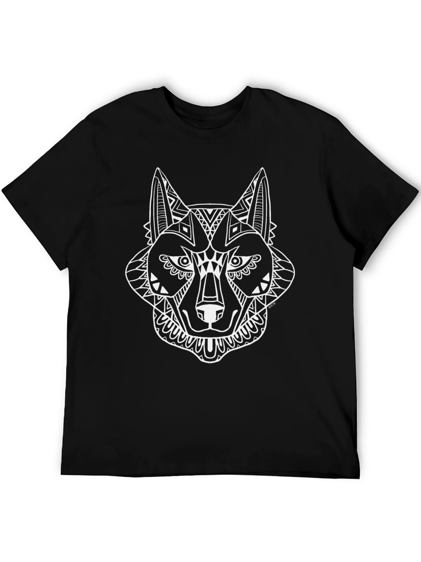 Wolf Graphic Tee - Black Cotton Blend Crew Neck