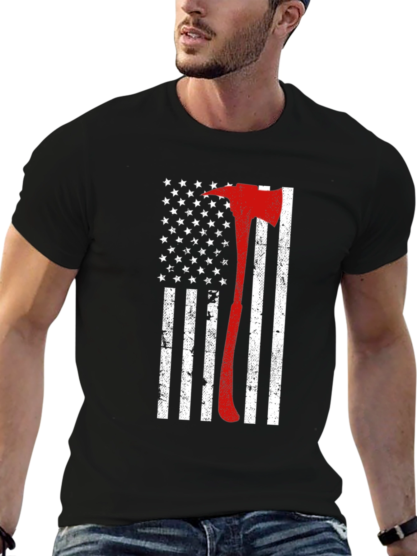 Firefighter Axe USA Flag T-Shirt
