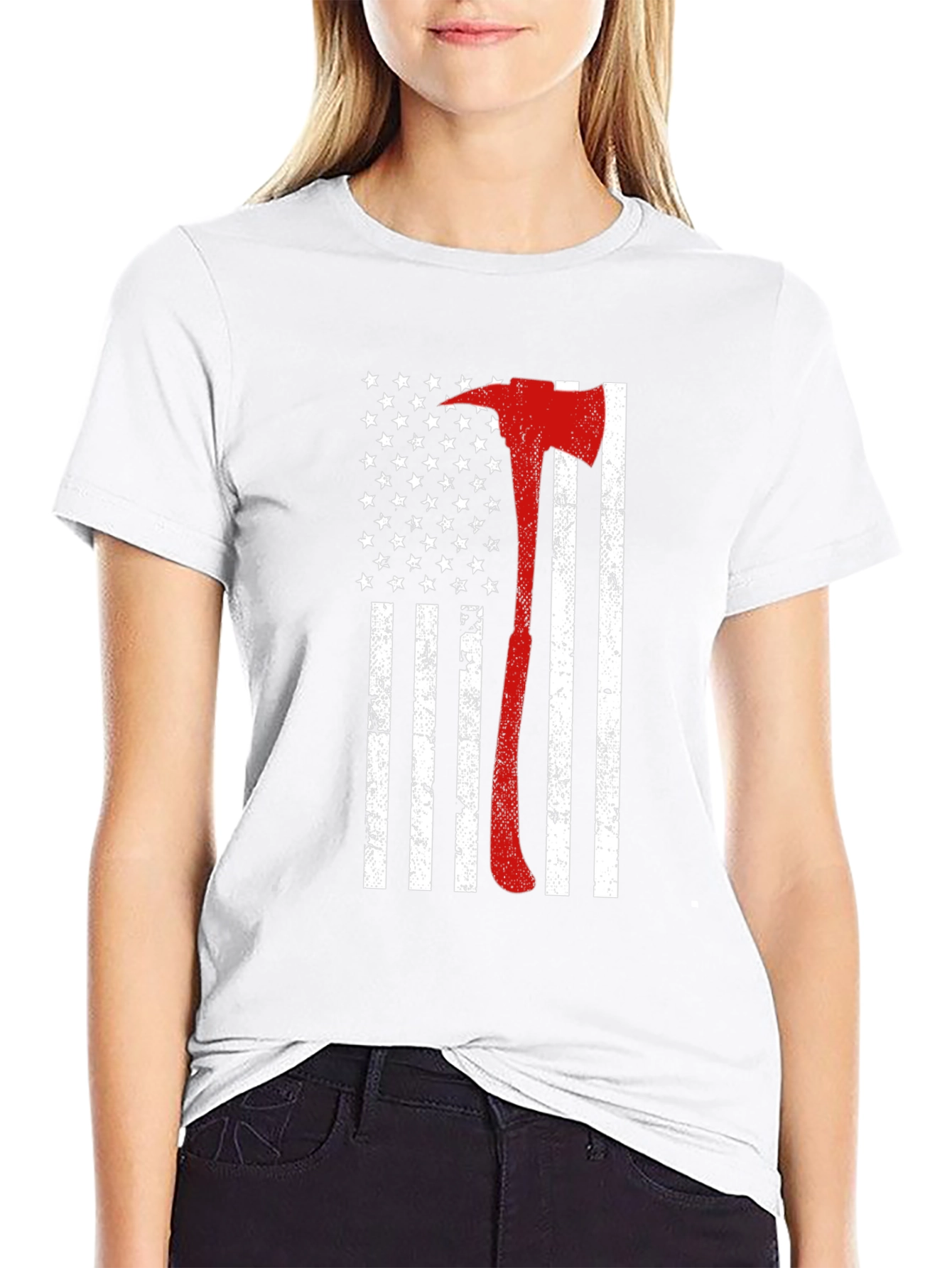 Firefighter Axe USA Flag T-Shirt