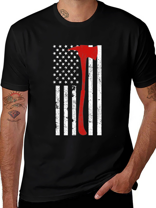 Firefighter Axe USA Flag T-Shirt