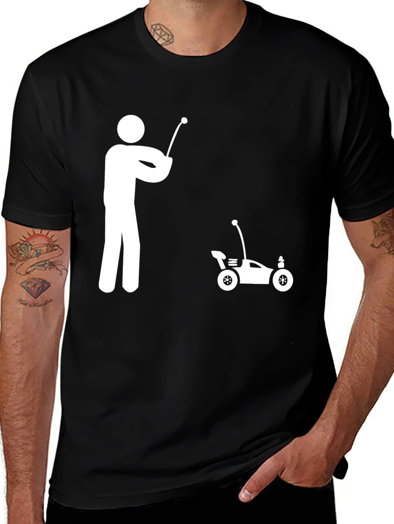 RC Car Stick Figure T-Shirt - Black