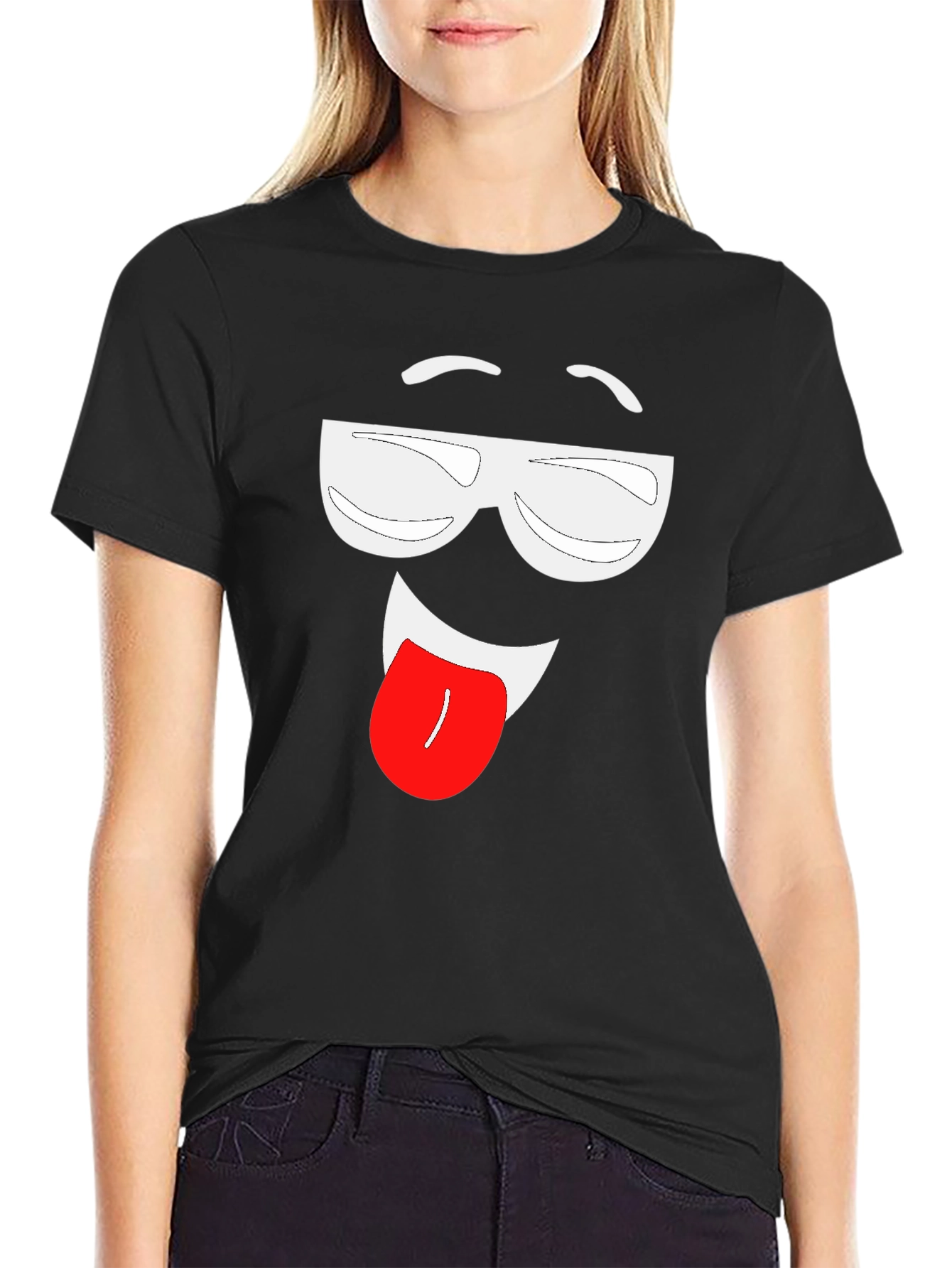 Funny Face Graphic Tee - Black Cotton T-Shirt