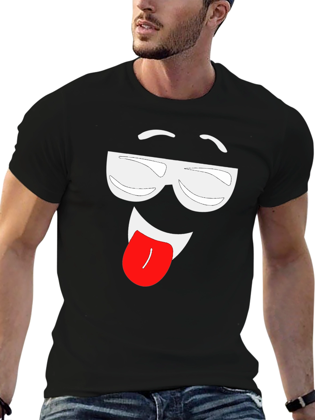 Funny Face Graphic Tee - Black Cotton T-Shirt
