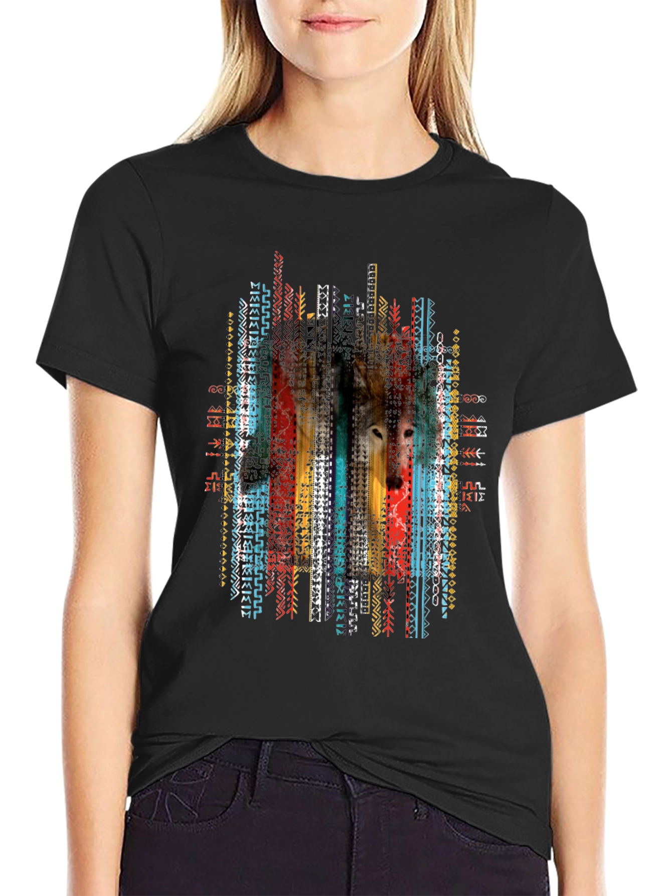 Wolf Aztec Print Tee - Stylish Graphic T-Shirt