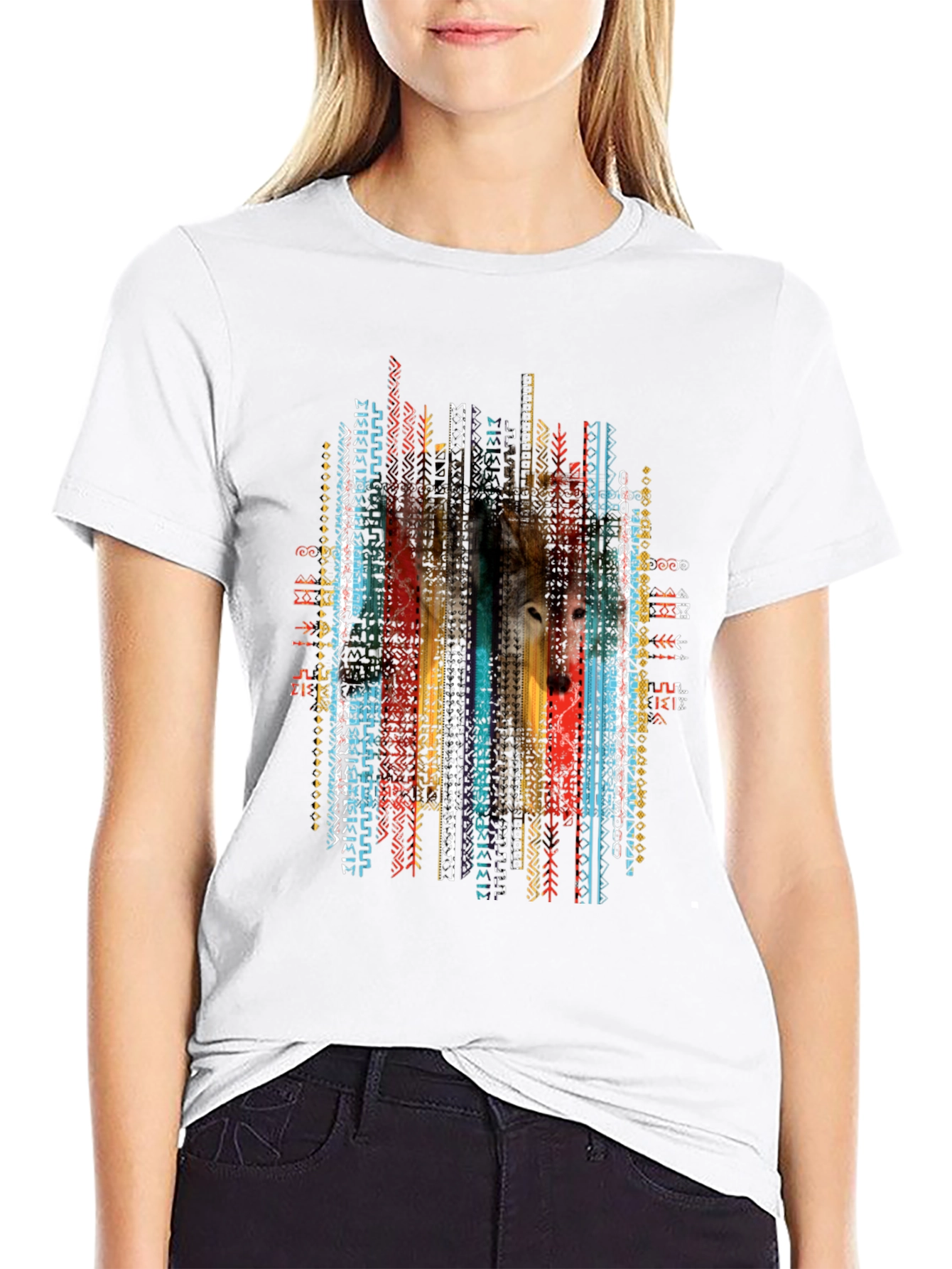 Wolf Aztec Print Tee - Stylish Graphic T-Shirt