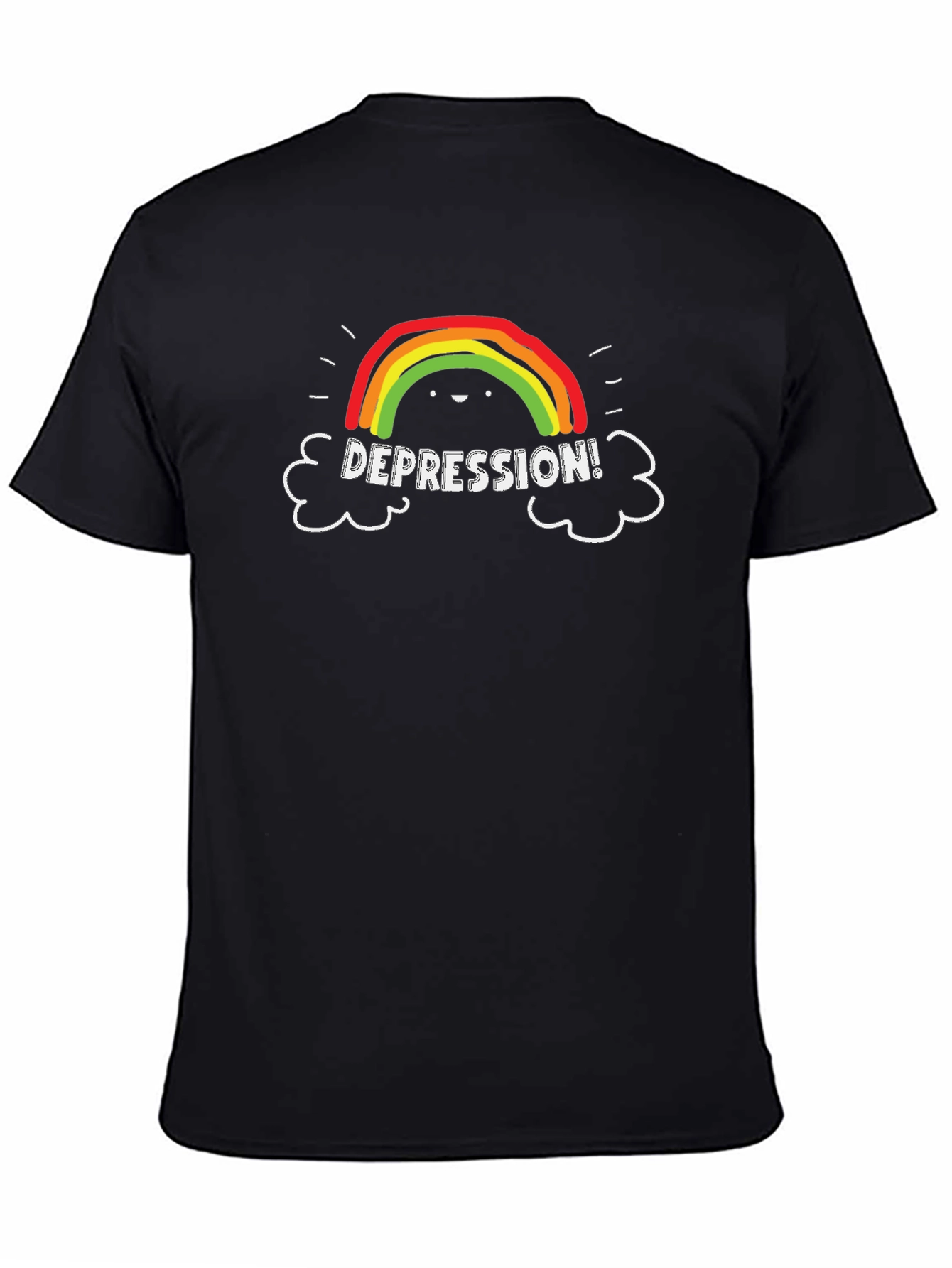 Depression Rainbow Graphic Tee - Black Casual T-Shirt