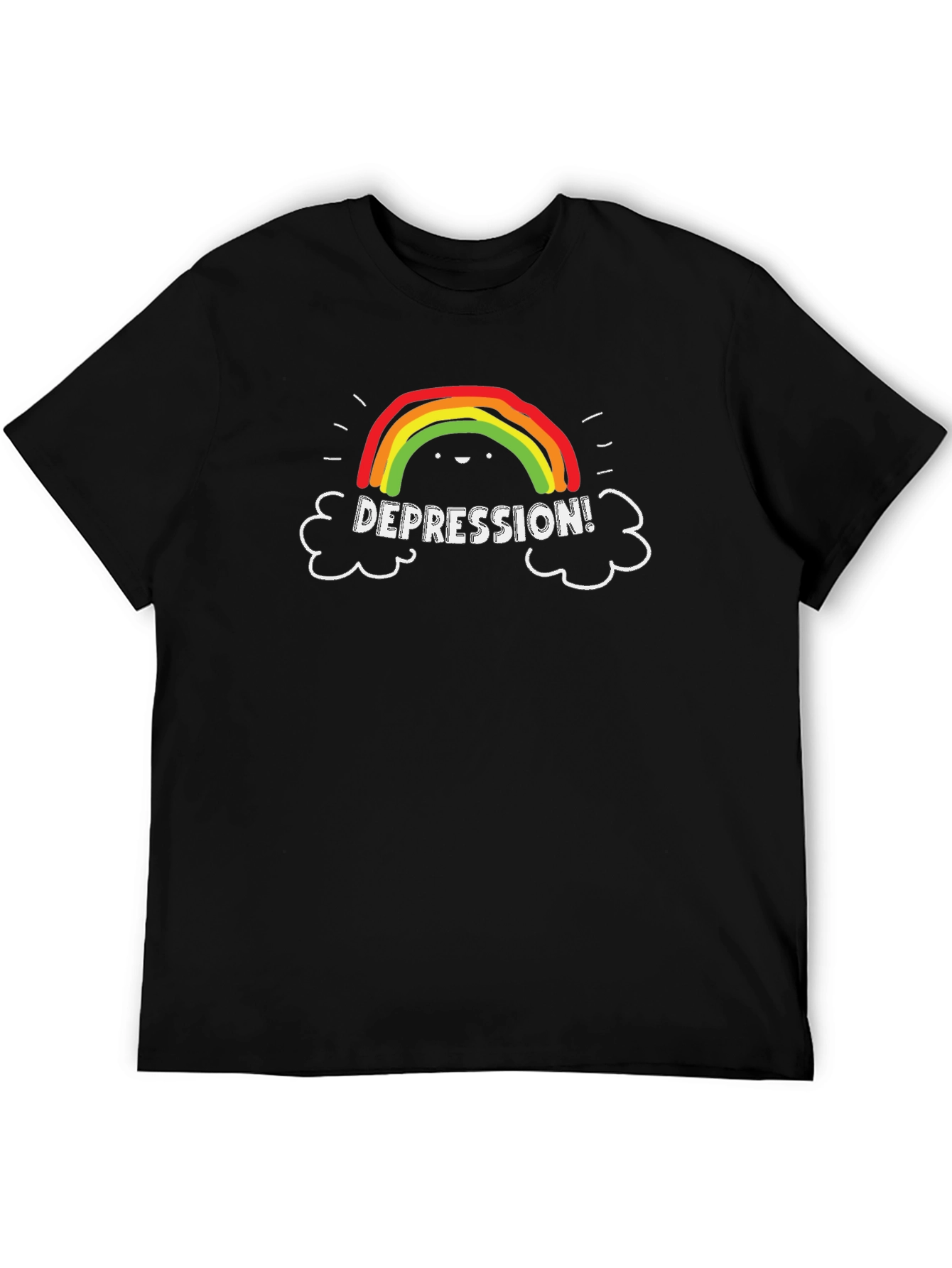 Depression Rainbow Graphic Tee - Black Casual T-Shirt