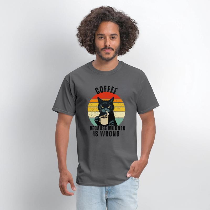 Black Cat Drinking Coffee Because Murder Is Wrong
