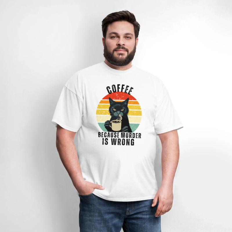 Black Cat Drinking Coffee Because Murder Is Wrong
