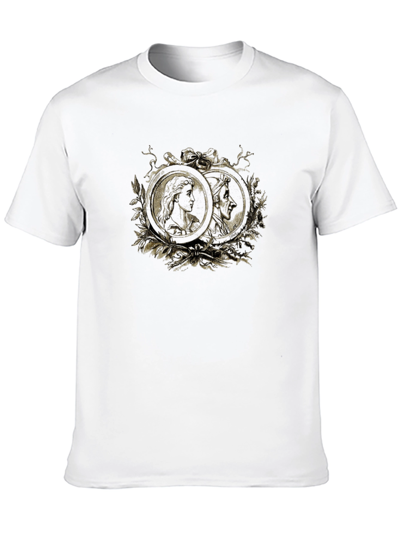 Ornate Cameo Style Graphic Print Black T-Shirt