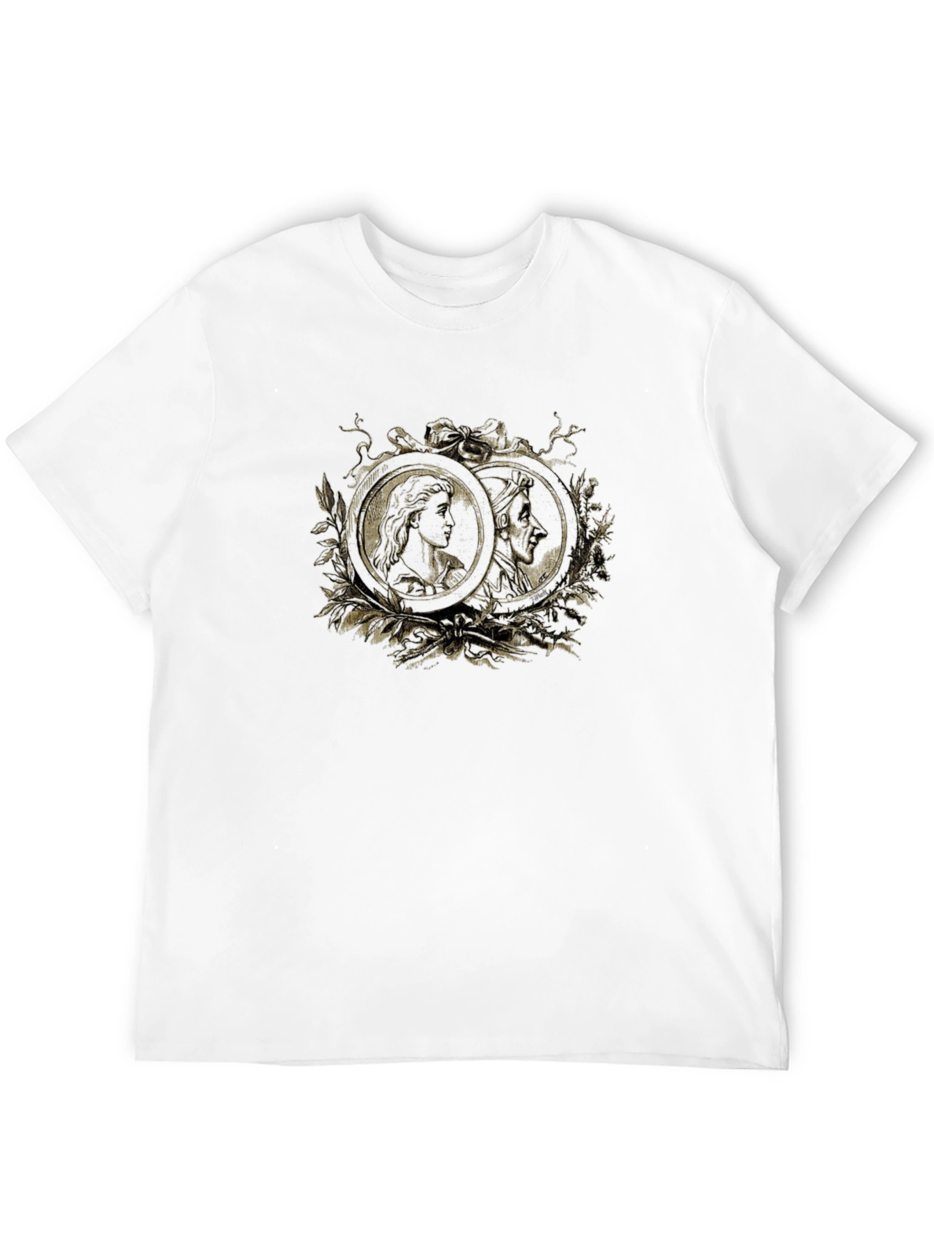 Ornate Cameo Style Graphic Print Black T-Shirt