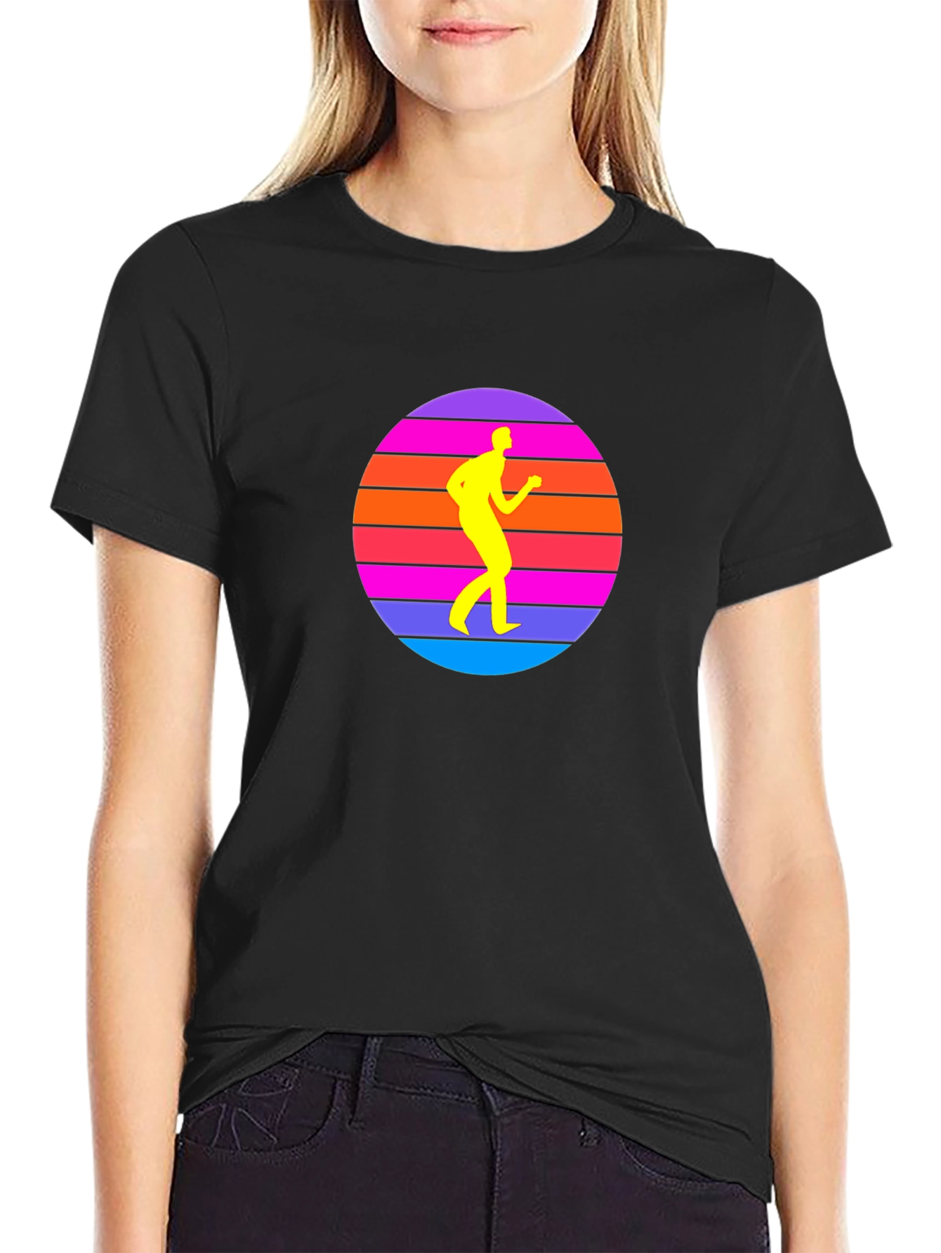 Retro Sunset Dancer Black T-Shirt