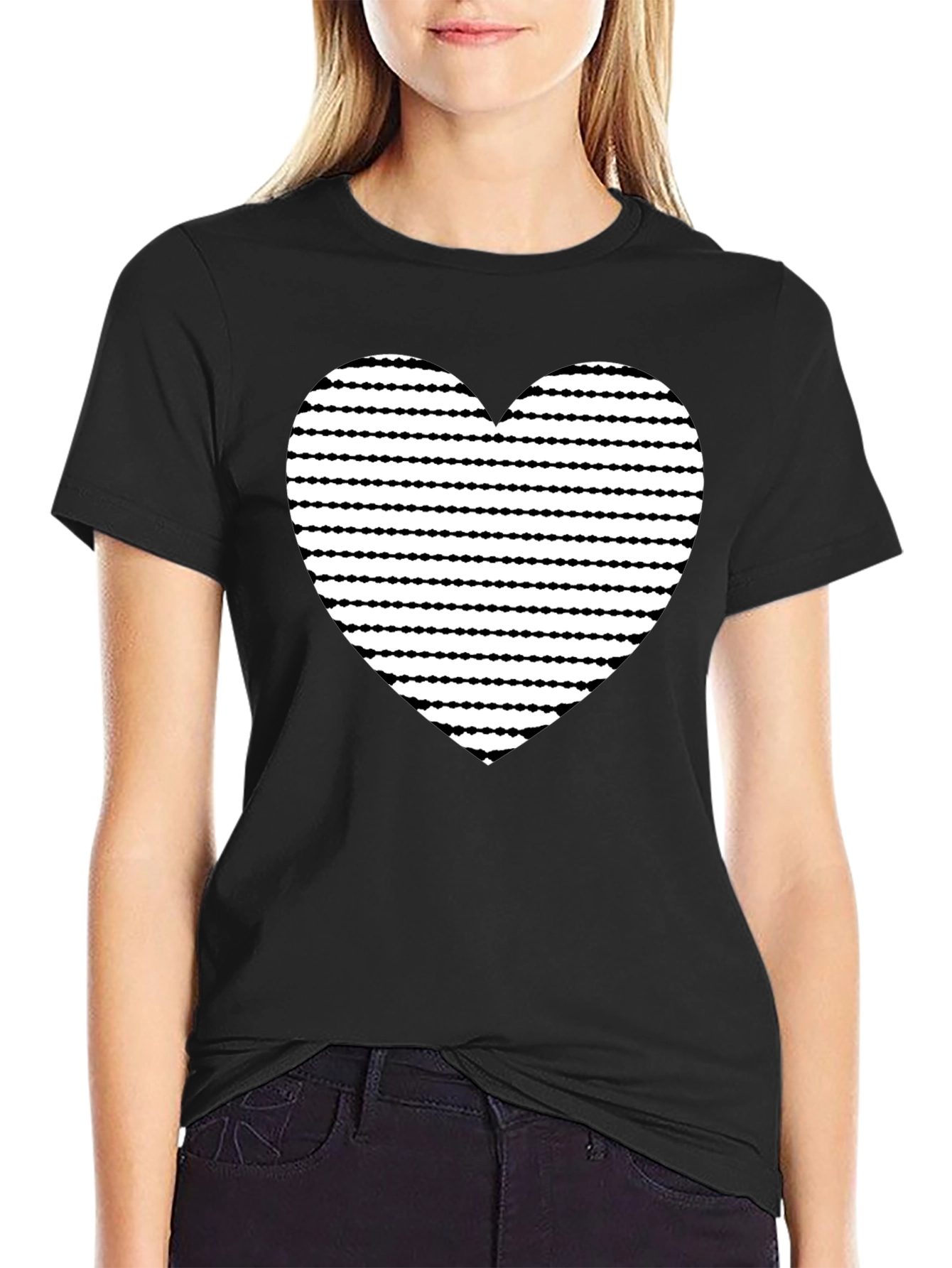 Heart Stripe Graphic Black T-Shirt