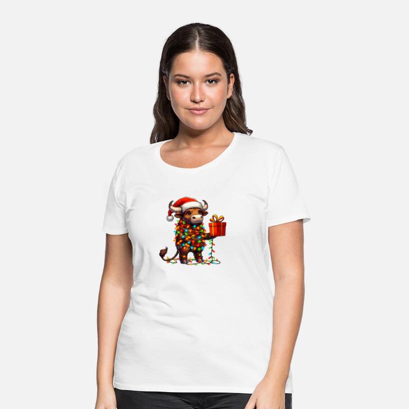 Bull Wearing Santa Hat, Holding A Present Box Xmas