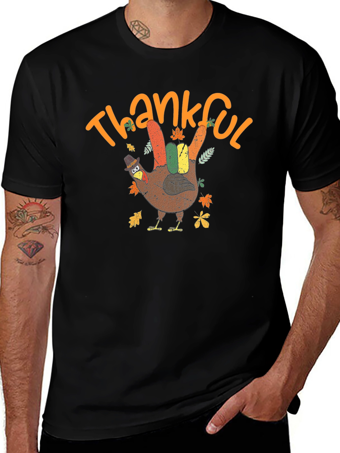 Thankful Turkey Hand T-Shirt Thanksgiving Graphic Tee