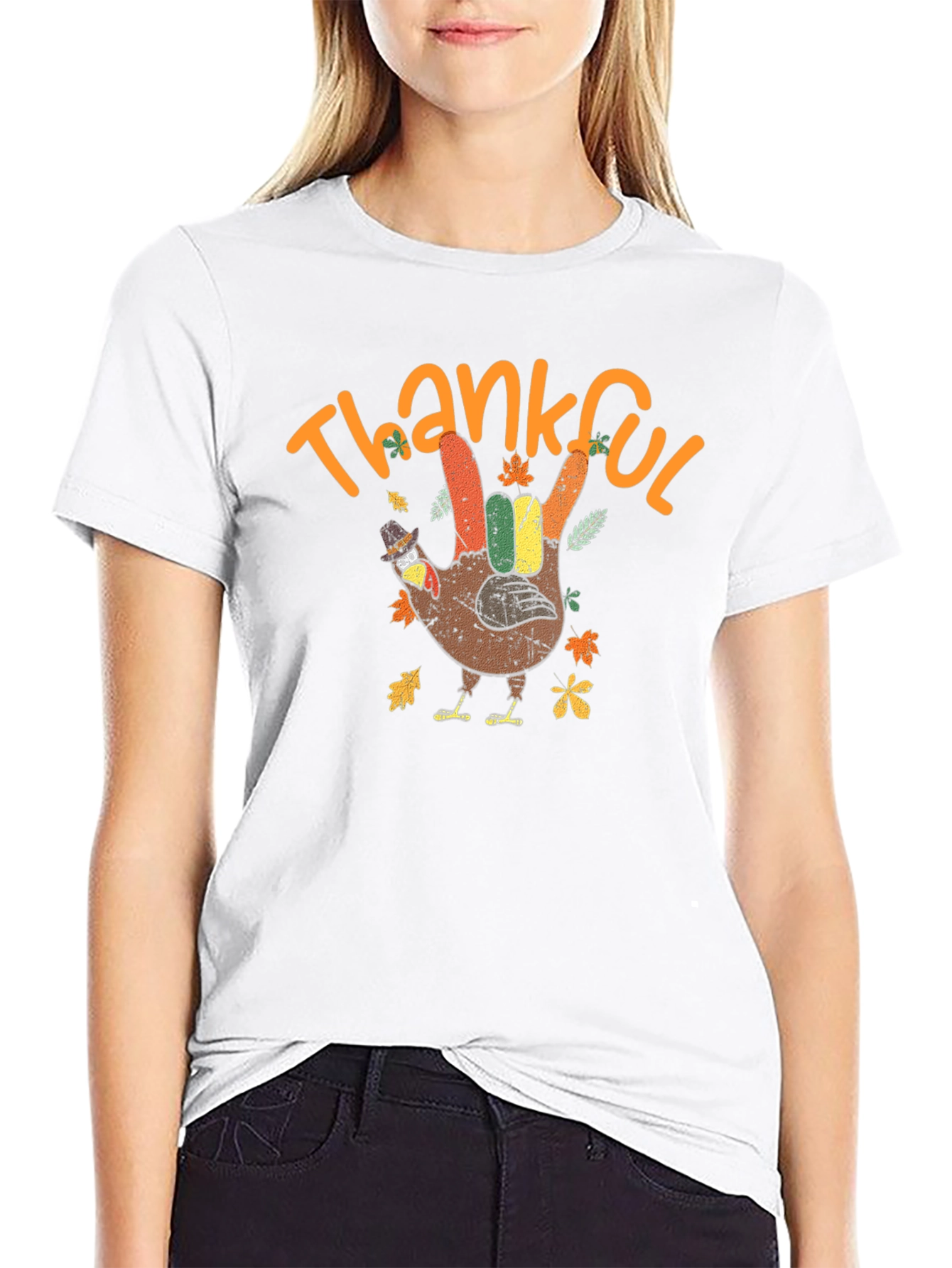 Thankful Turkey Hand T-Shirt Thanksgiving Graphic Tee