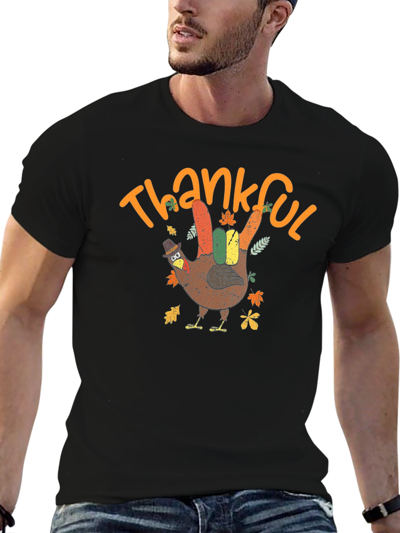 Thankful Turkey Hand T-Shirt Thanksgiving Graphic Tee