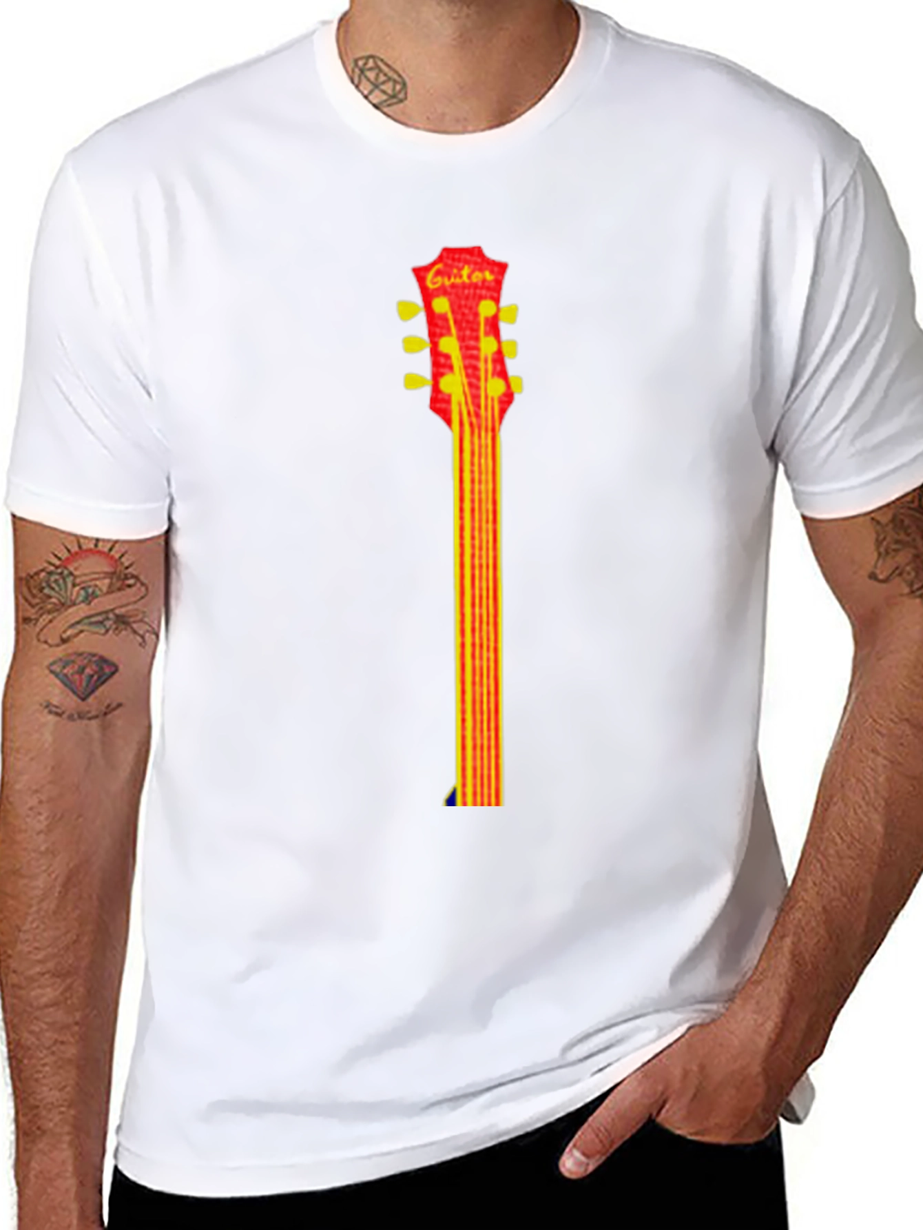 Guitar Neck Graphic Tee - Casual Style