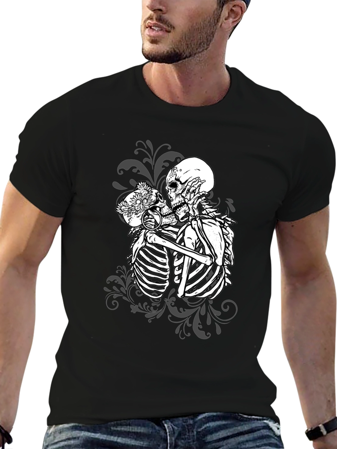 Kissing Skeletons Graphic Tee - Gothic Romance T-Shirt