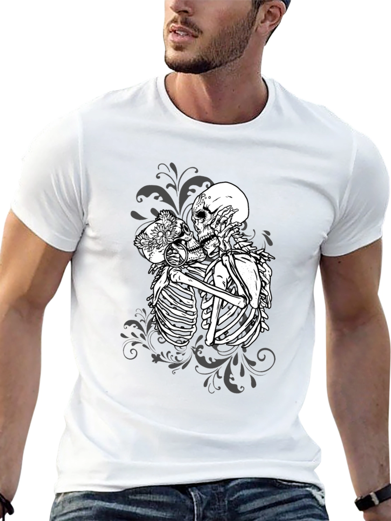 Kissing Skeletons Graphic Tee - Gothic Romance T-Shirt