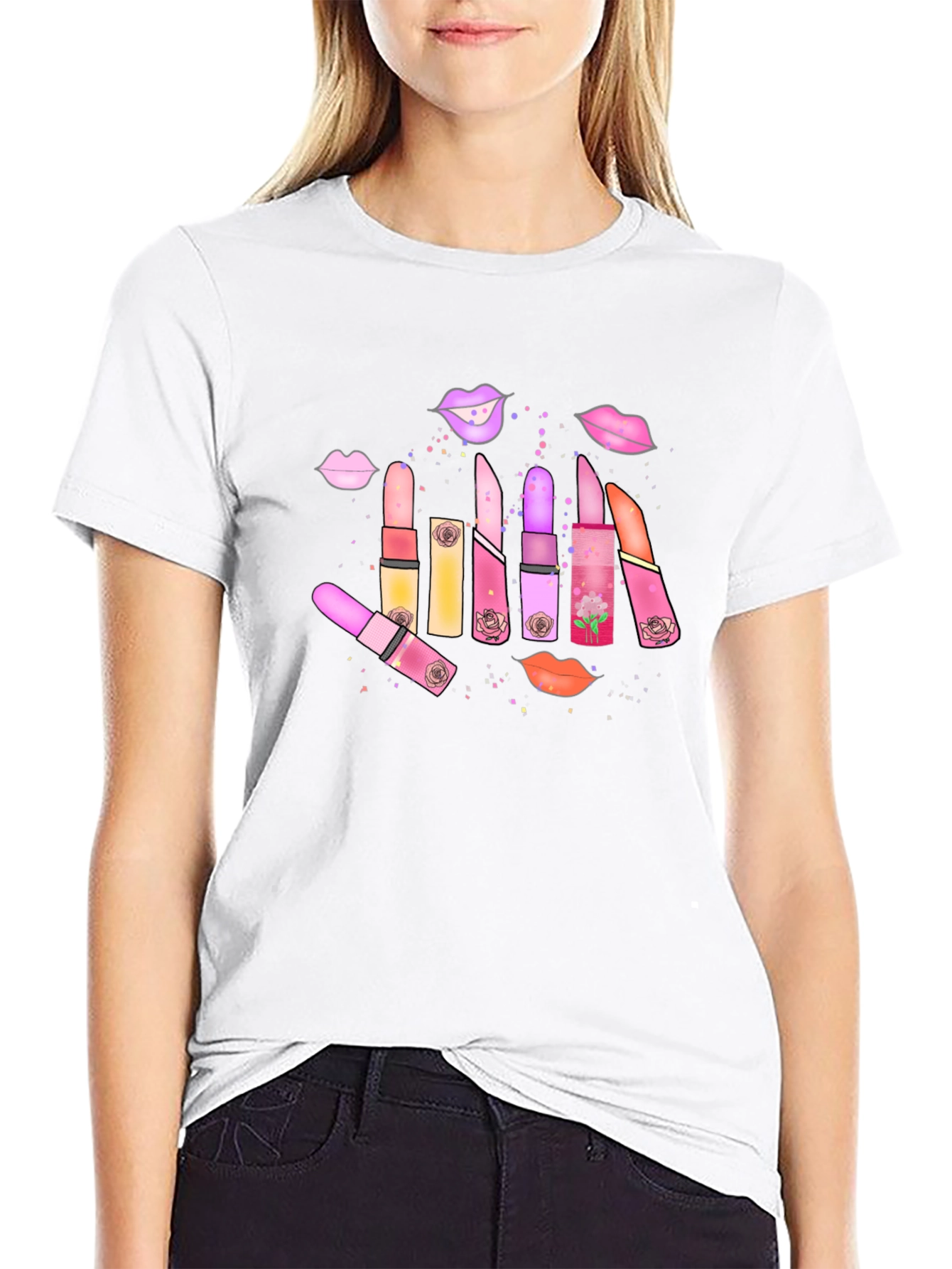 Lipstick & Lips Graphic Black T-Shirt